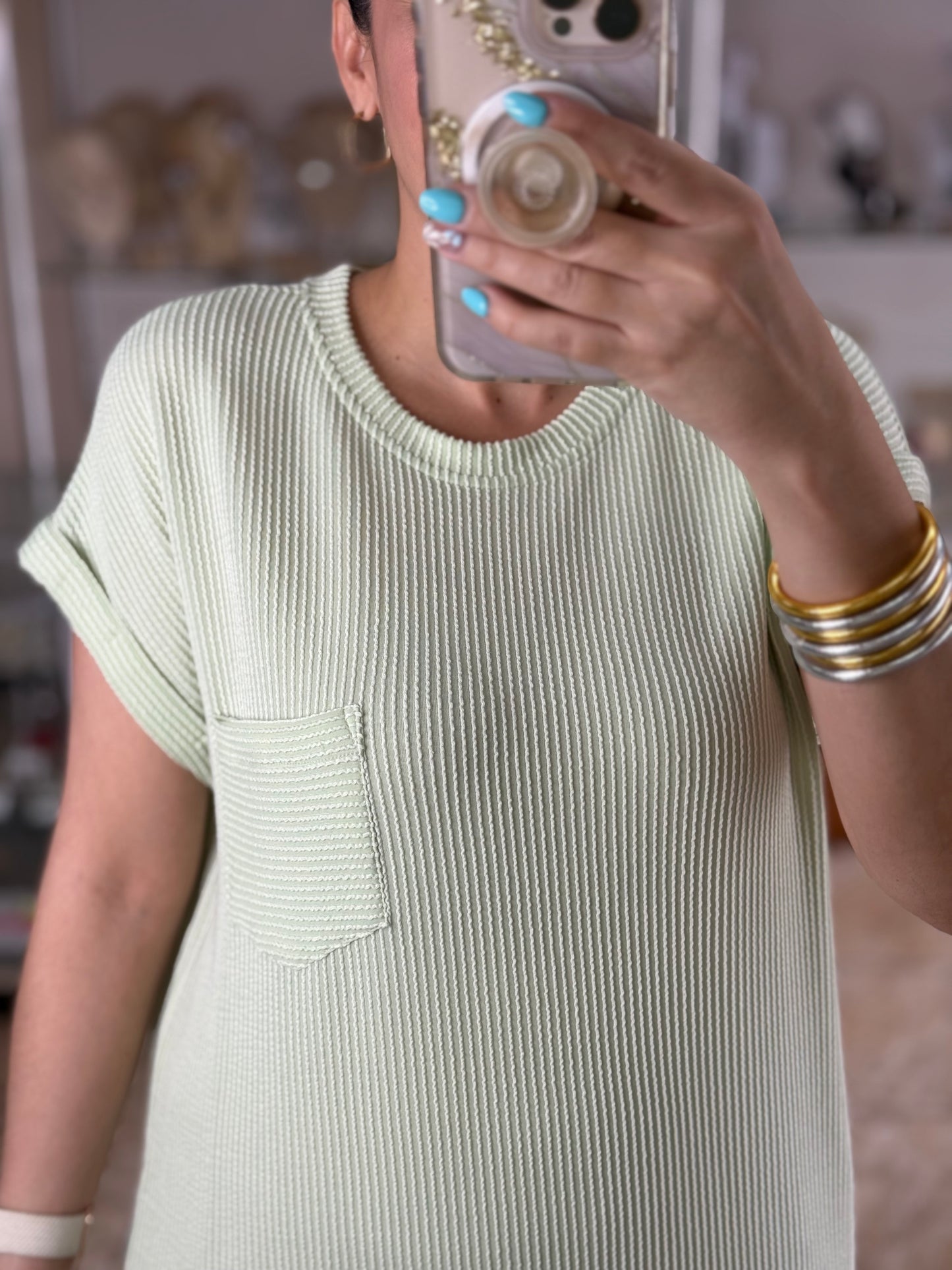 Light Olive Short Sleeve Midi Dress