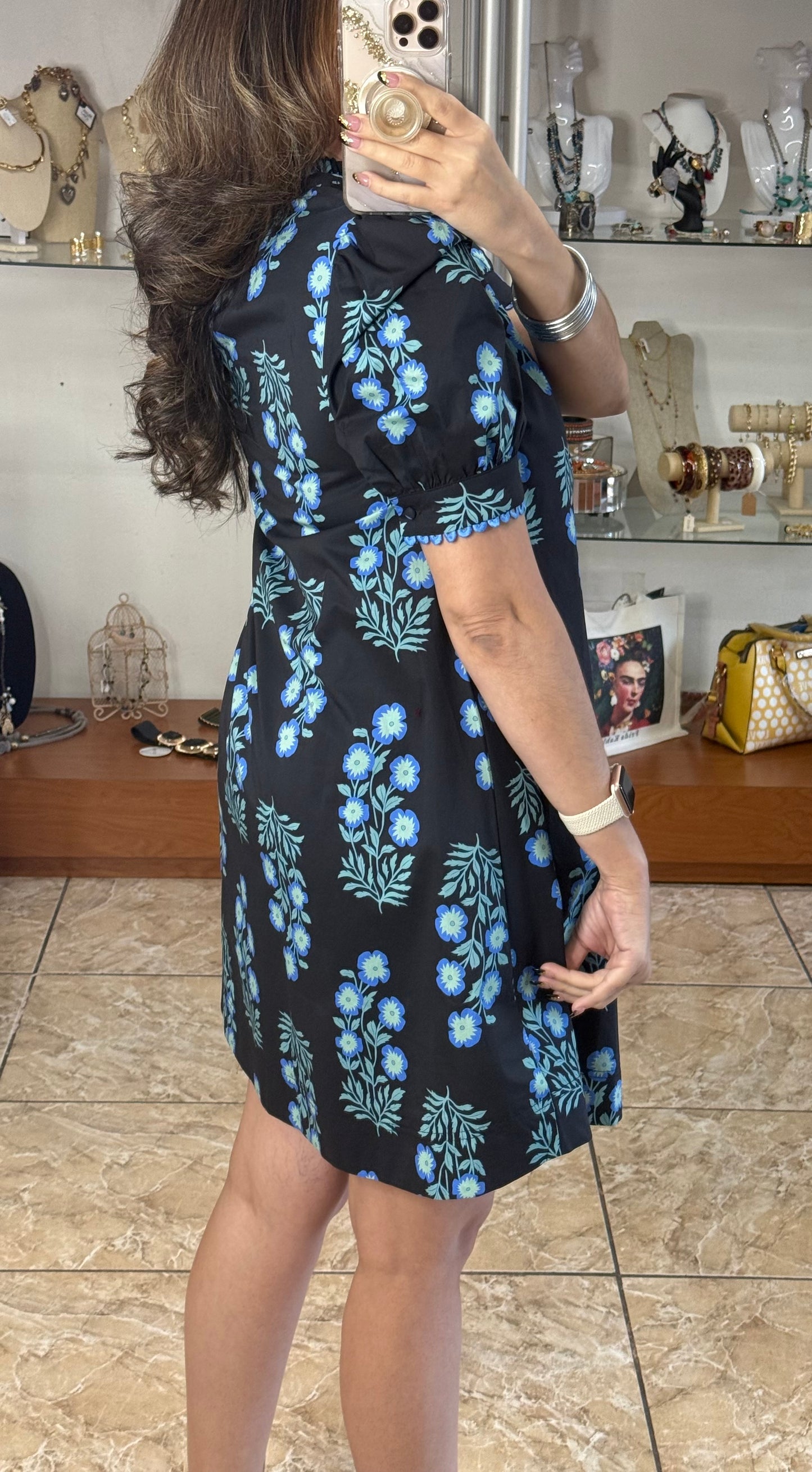 Black/Blue Floral Doll Dress (FINAL SALE)