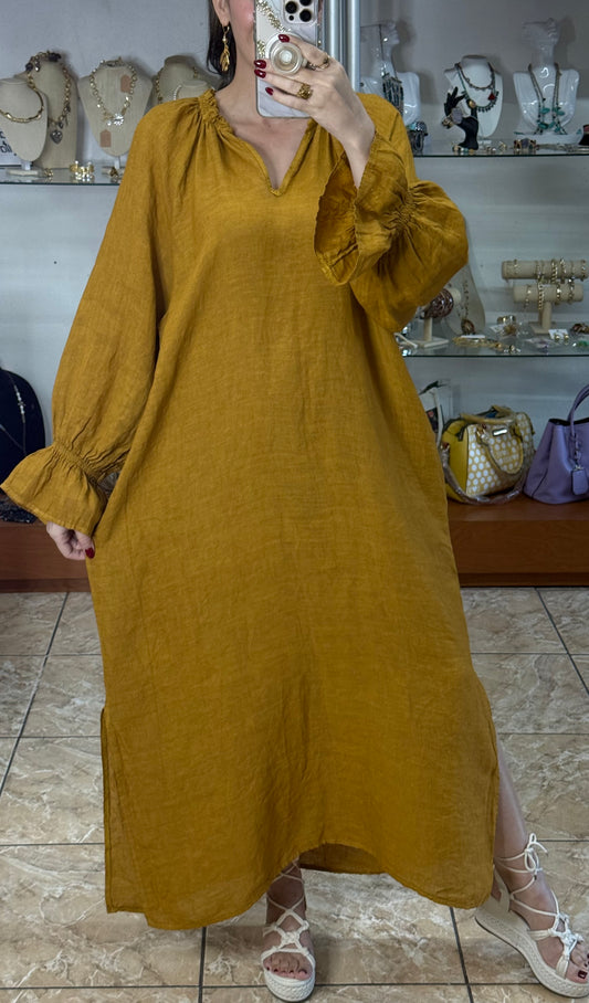 Long Sleeves OS Linen Maxi Dress (FINAL SALE)