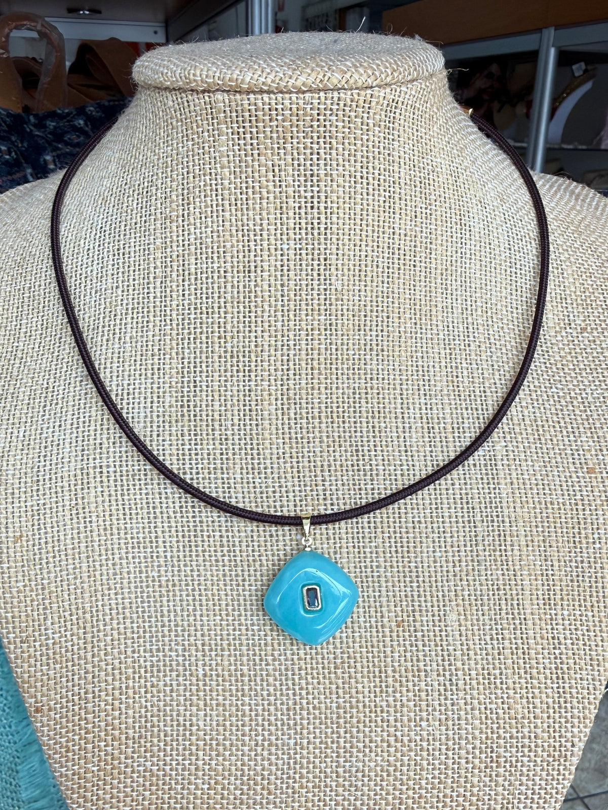 Brown Metallic Cord Necklace with Pendant (FINAL SALE)