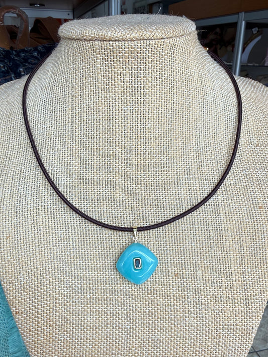 Brown Metallic Cord Necklace with Pendant (FINAL SALE)