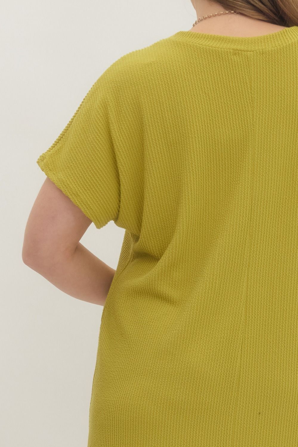 Chartreuse Ribbed Basic Dress (PLUS)