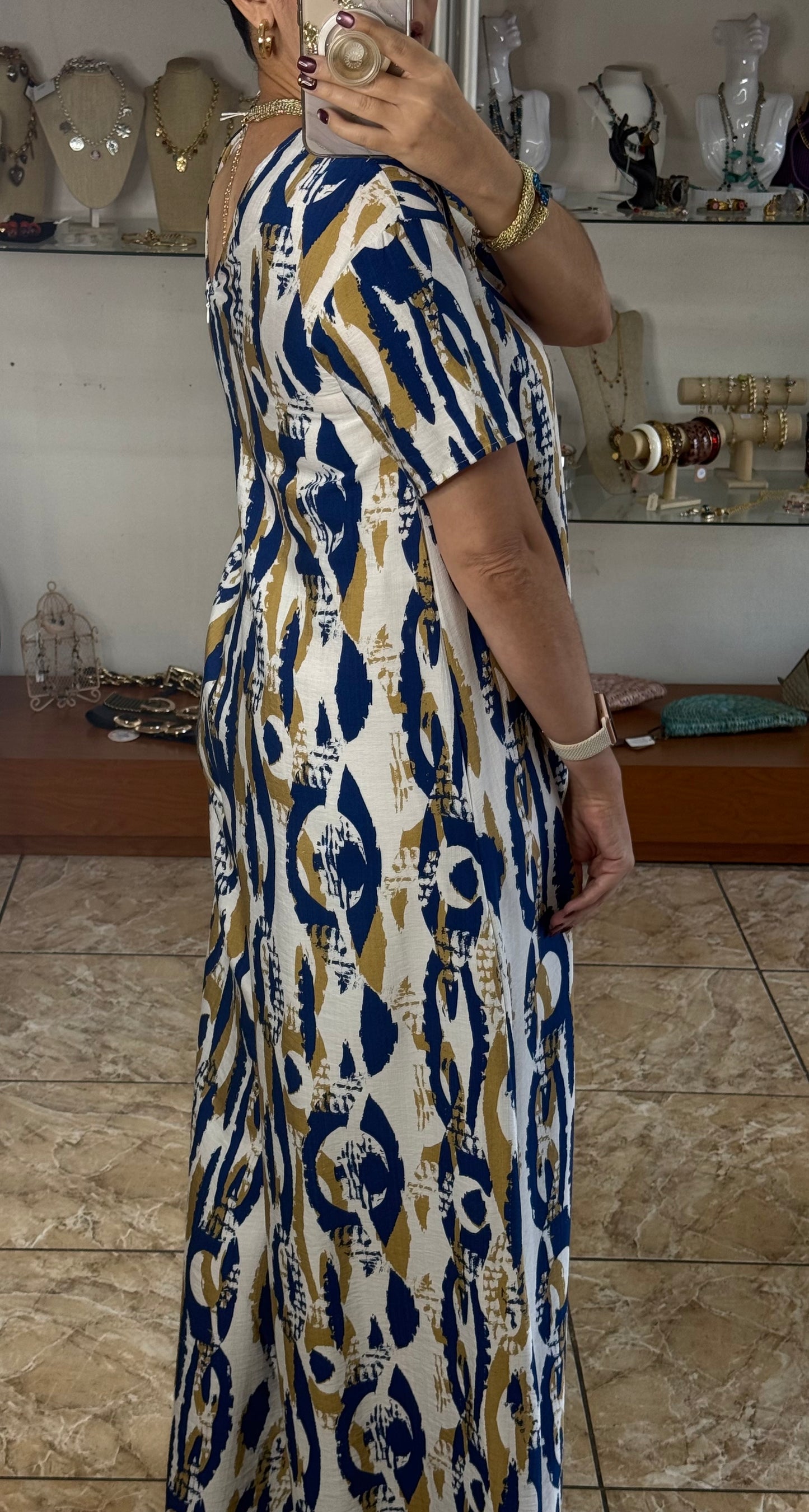 Blue Mix Short Sleeves Boho Jumpsuit