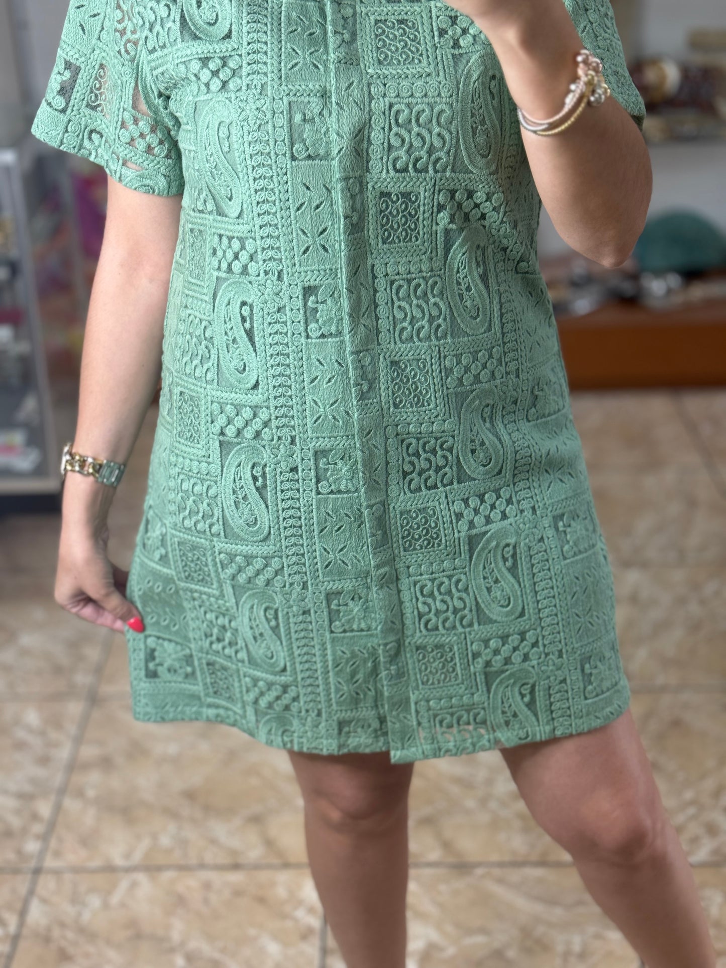 Sage Lace Button Down Dress
