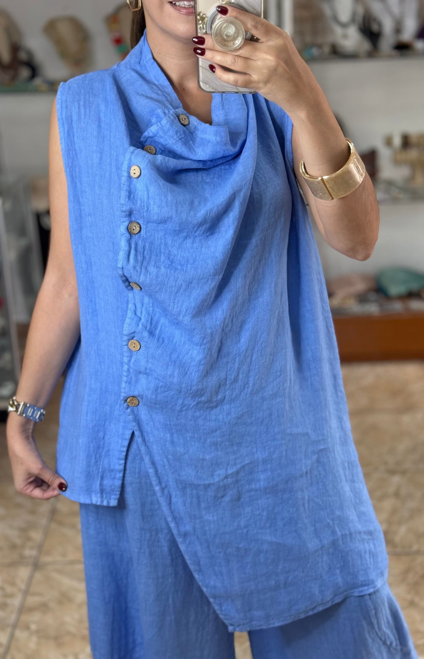 OS Linen Asymmetrical Top & Barrel Pant Set (NO RETURNS OR EXCHANGE)