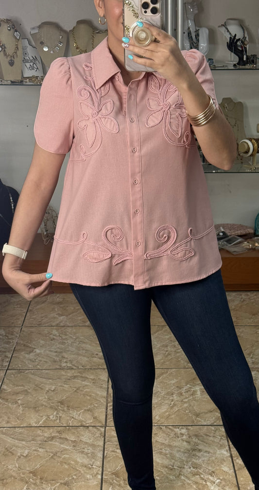 Dusty Rose Button Down Top