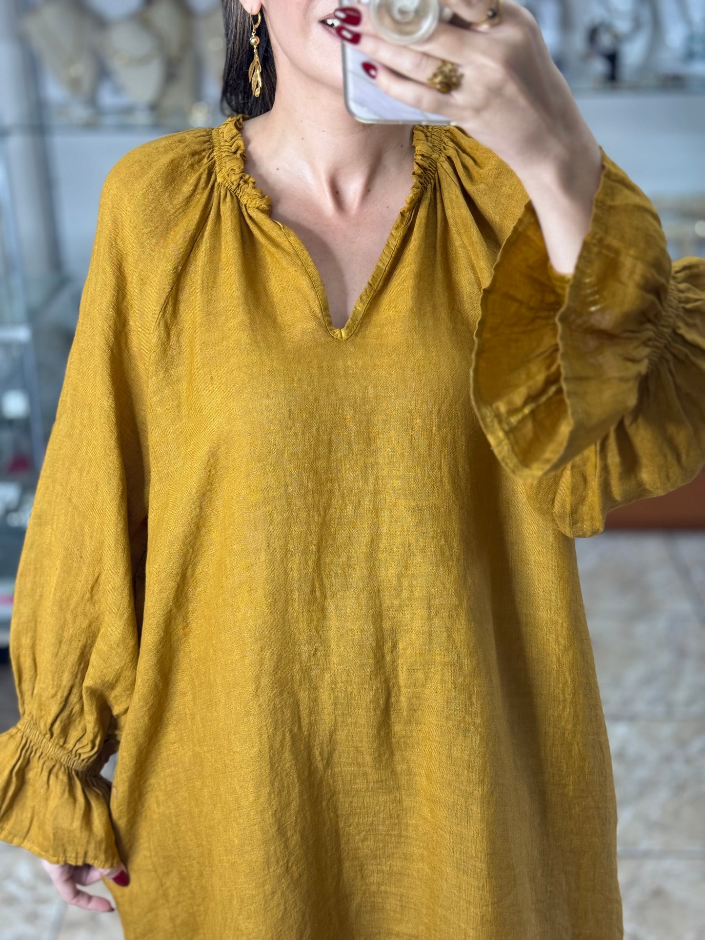 Long Sleeves OS Linen Maxi Dress (FINAL SALE)