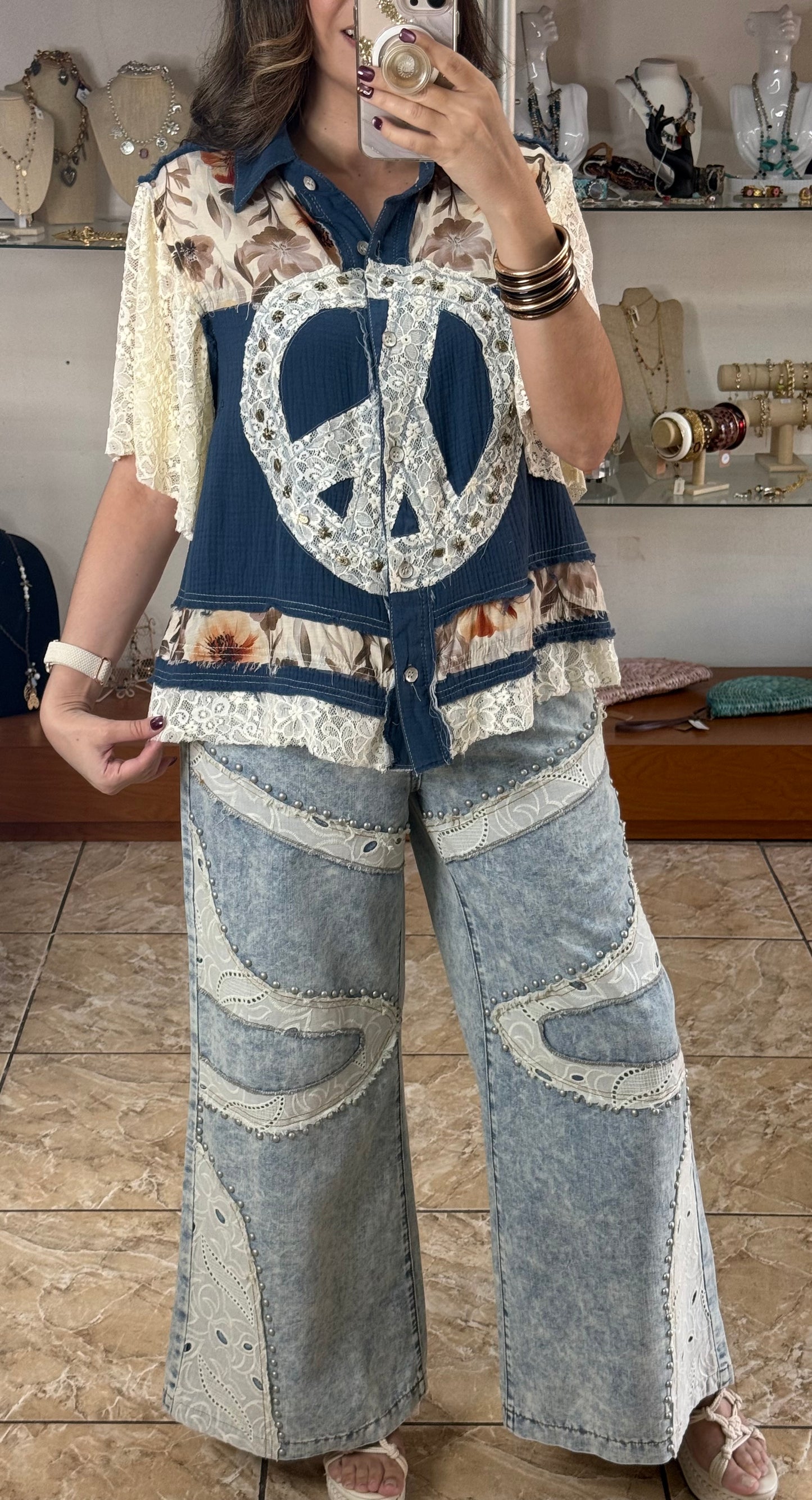 Eyelet and Studs Light Denim (Pant)