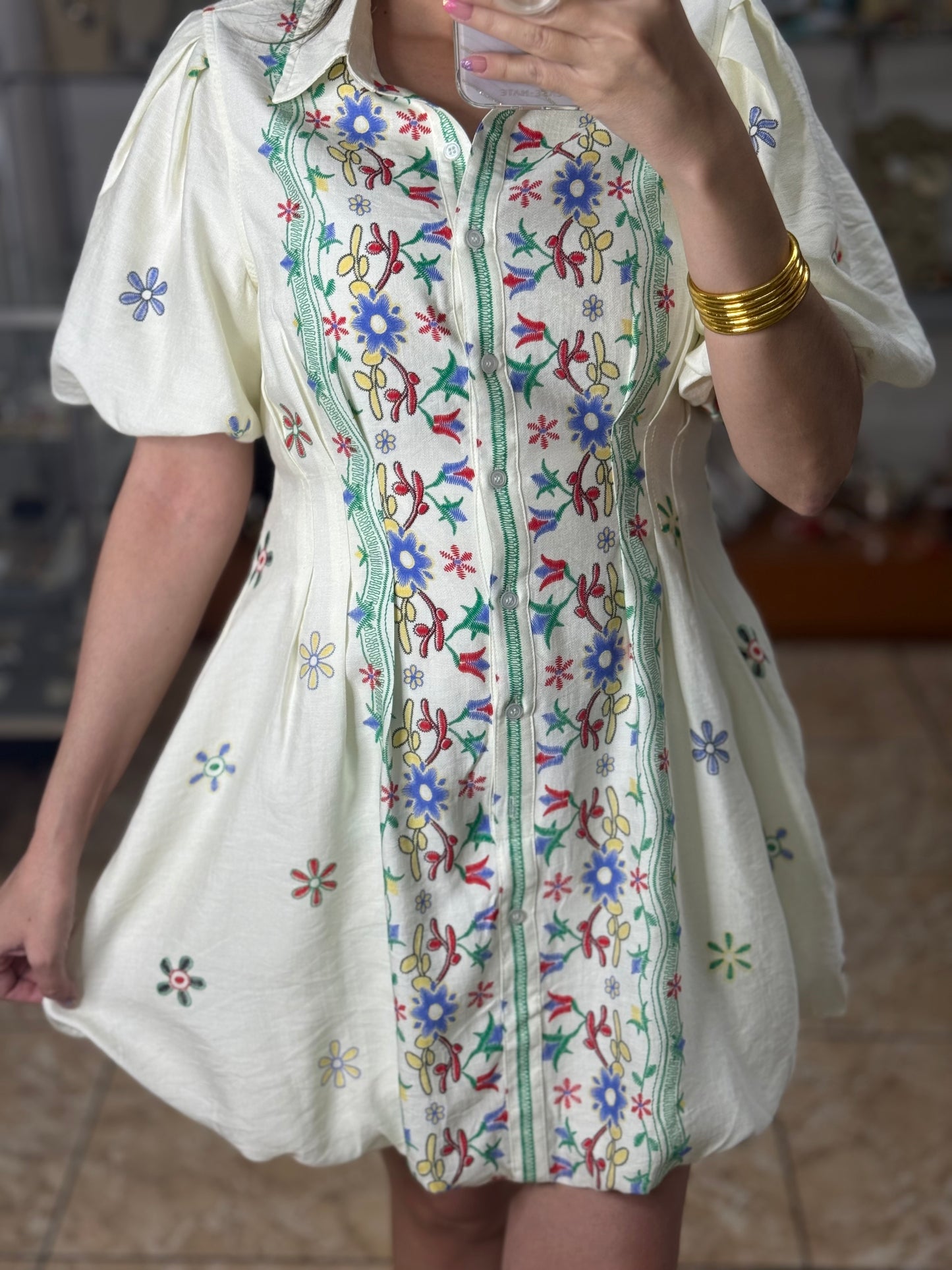 Puff Sleeves Bubble Floral Dress