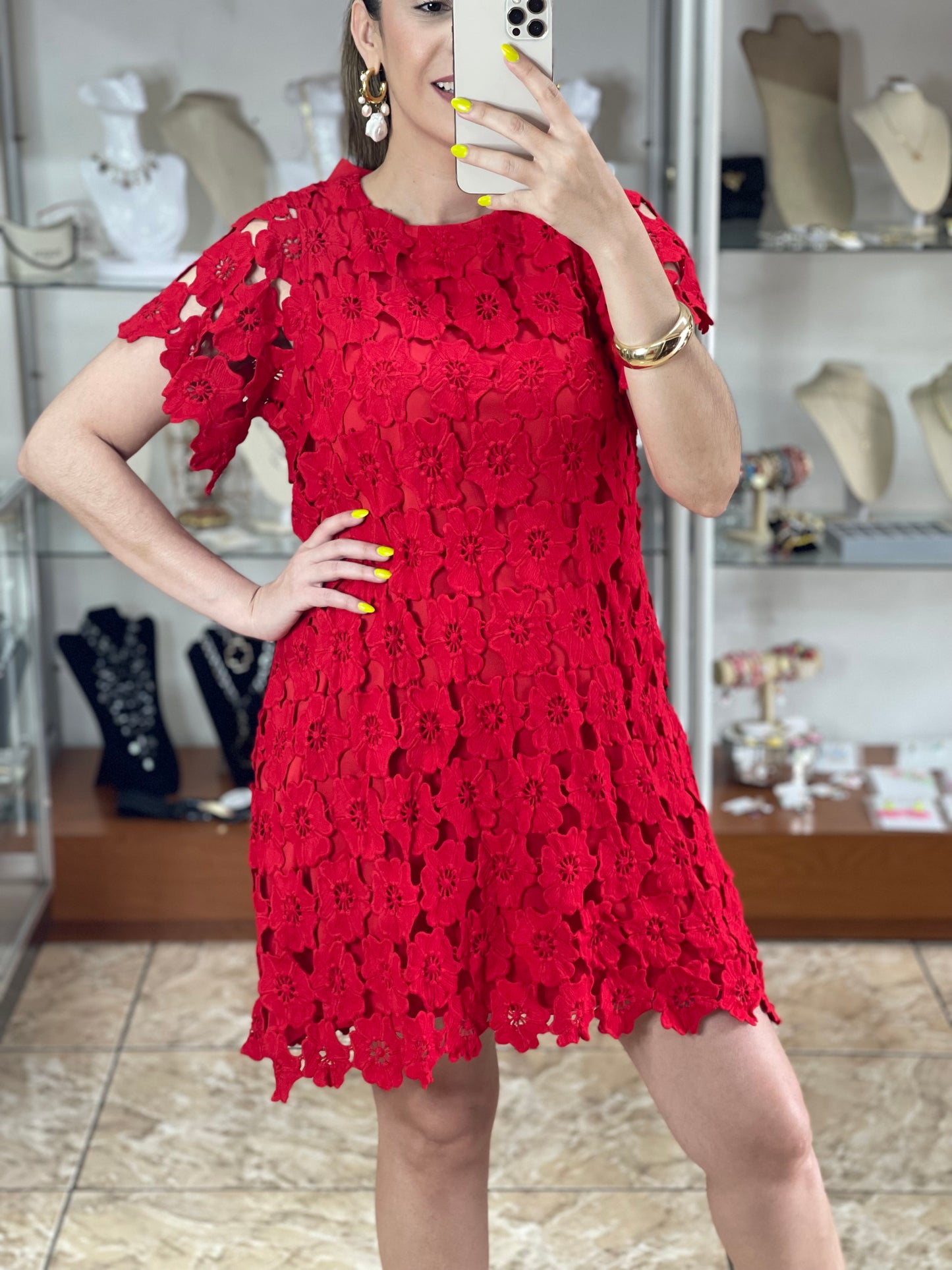 Red Floral Lace Dress