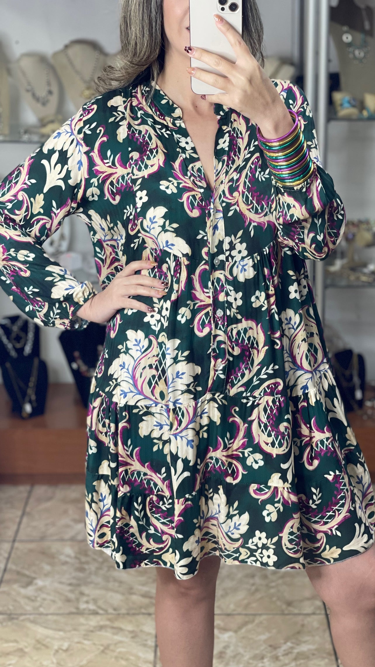 Long Sleeves Hunter Green OS Dress