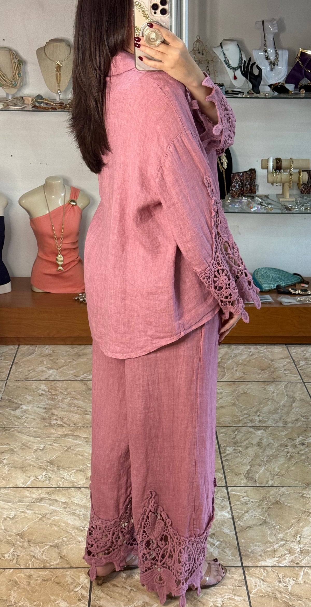 Aura Scalloped Lace/Linen Set (NO RETURNS OR EXCHANGE)