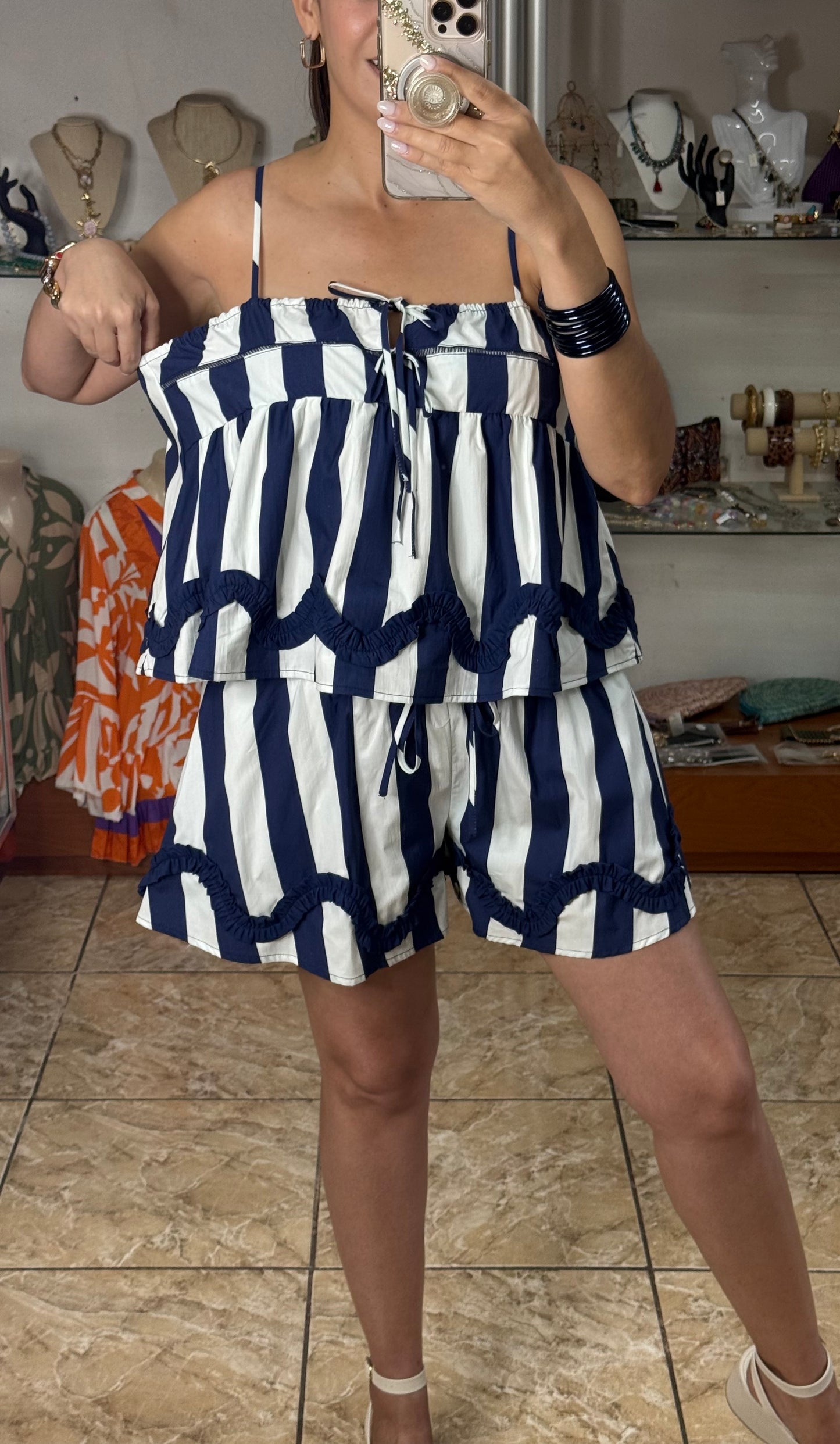 Navy/White Stripes Short Set (NO RETURNS OR EXCHANGE)