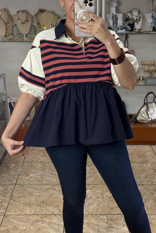 Navy Mix Stripes Top