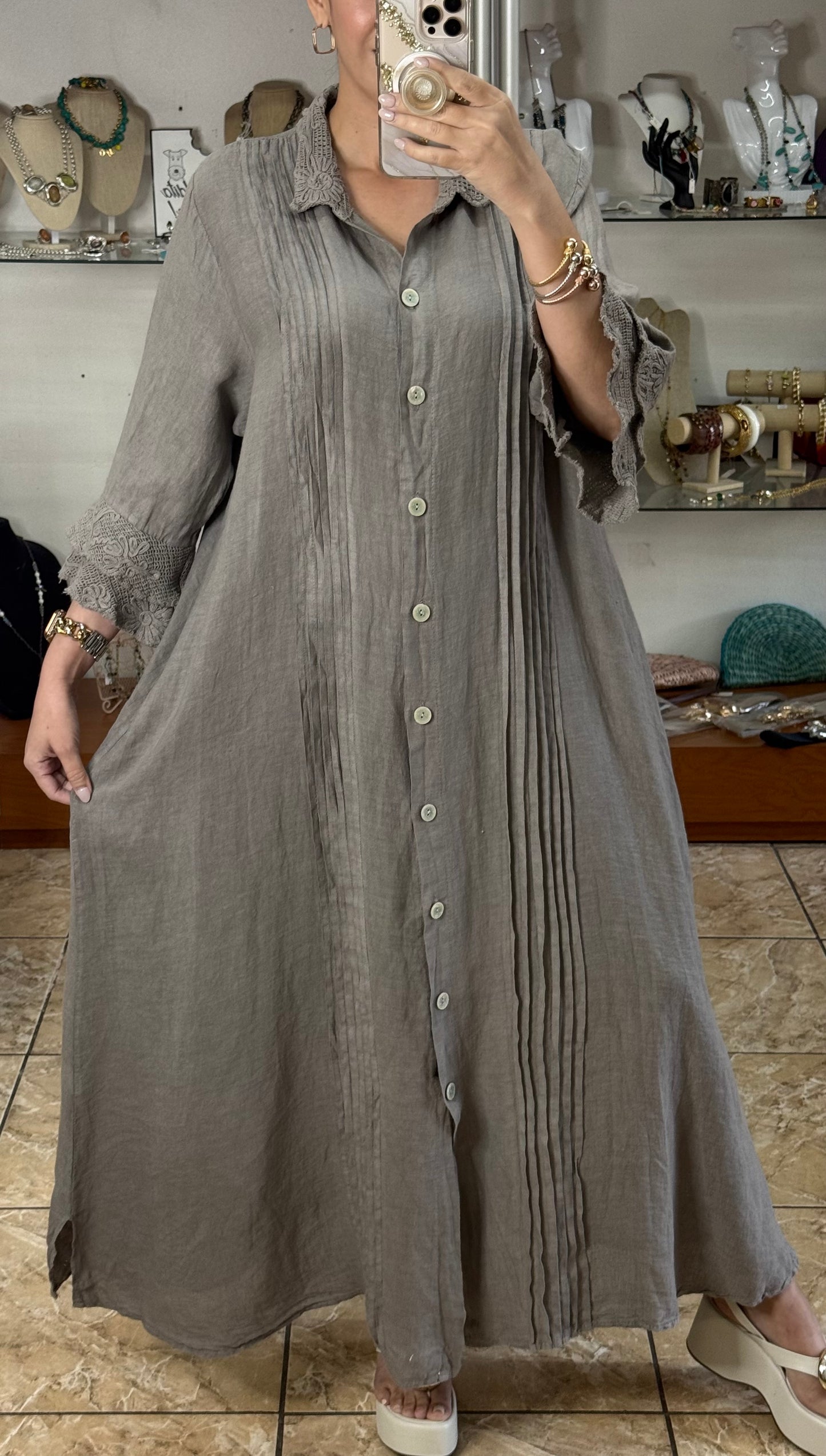Camelia OS Linen Maxi Dress (NO RETURNS OR EXCHANGE)