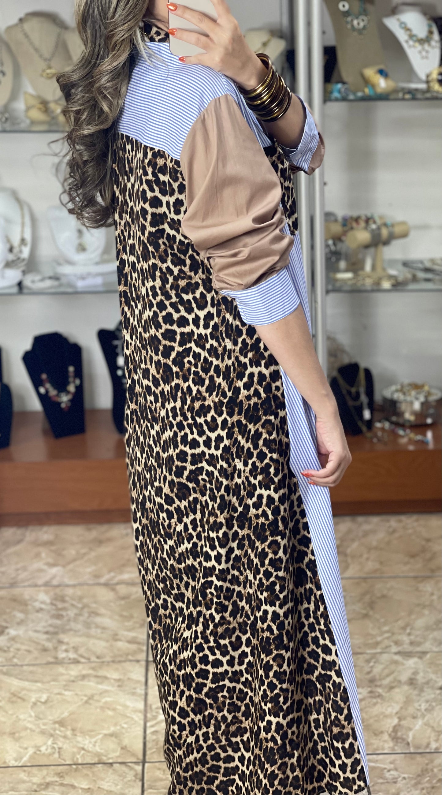 Stripes Leopard OS Maxi Dress