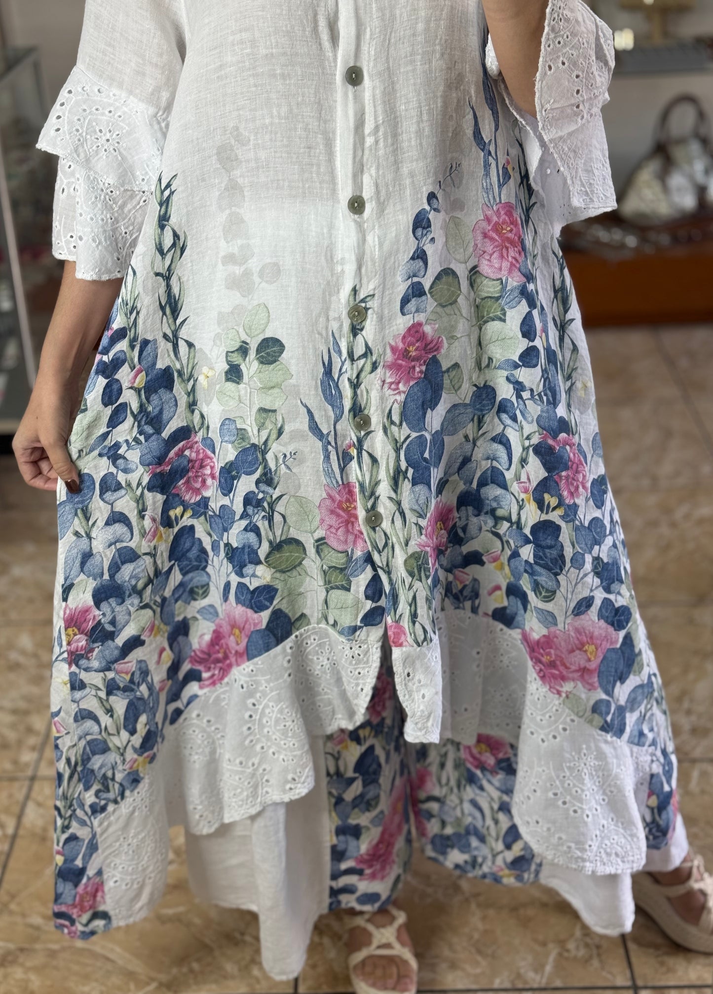 Linen Floral OS Top/Dress and Pant Set (FINAL SALE)