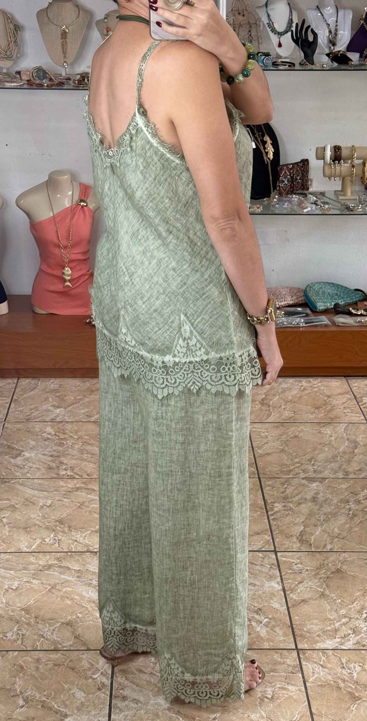 Linen/Lace Top & Pant OS Set (NO RETURNS OR EXCHANGE)