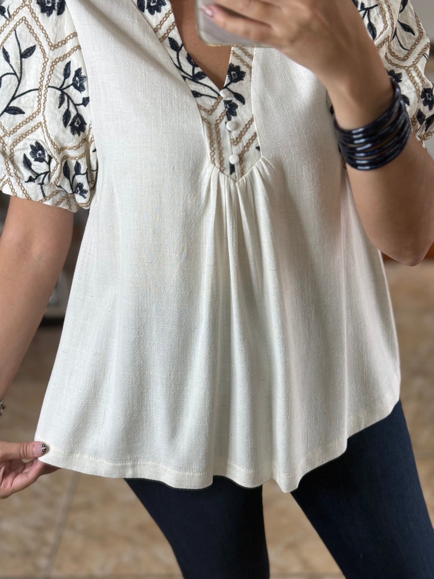 Embroidered Sleeves Cream Top