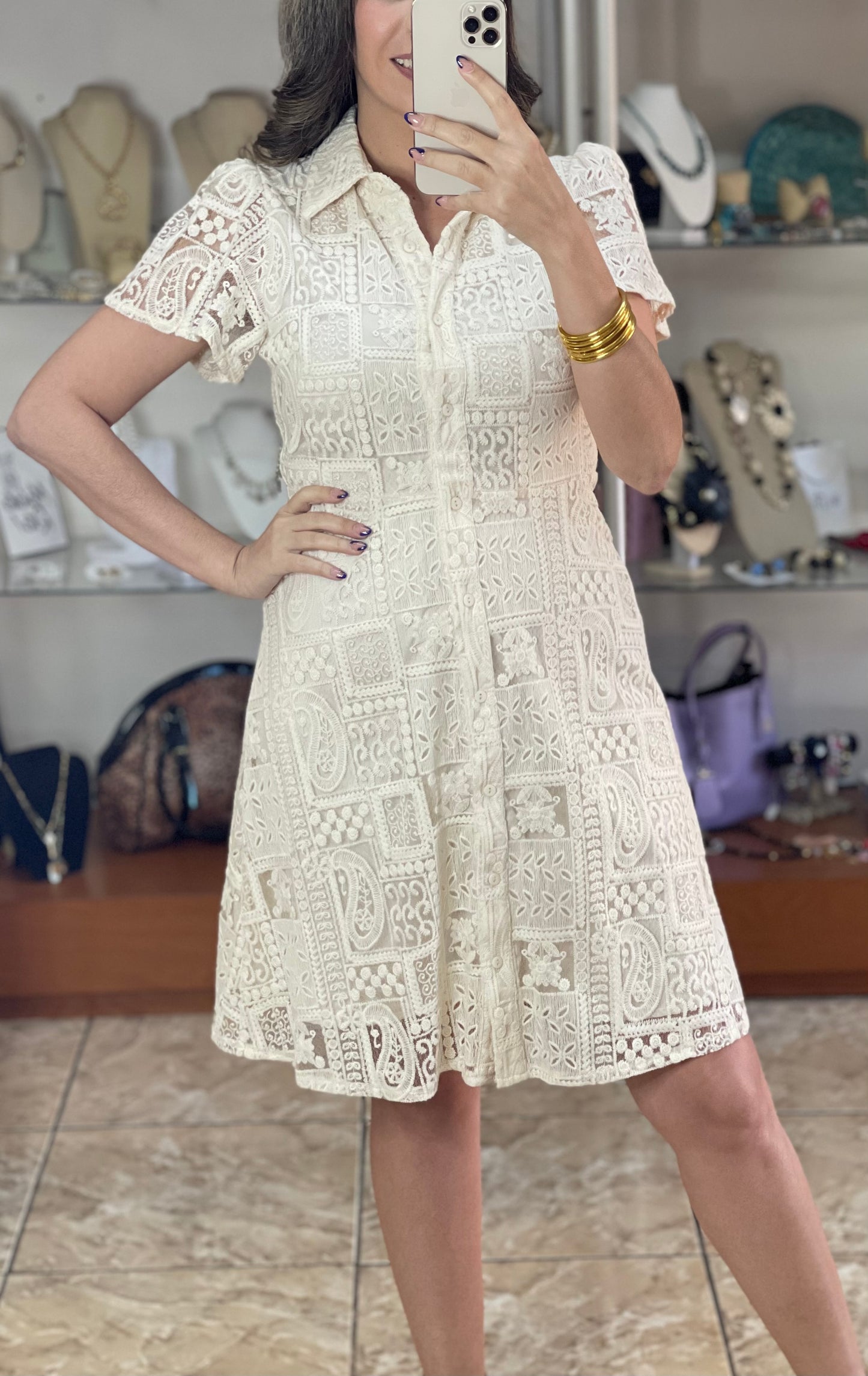 Cream Button Down Dress
