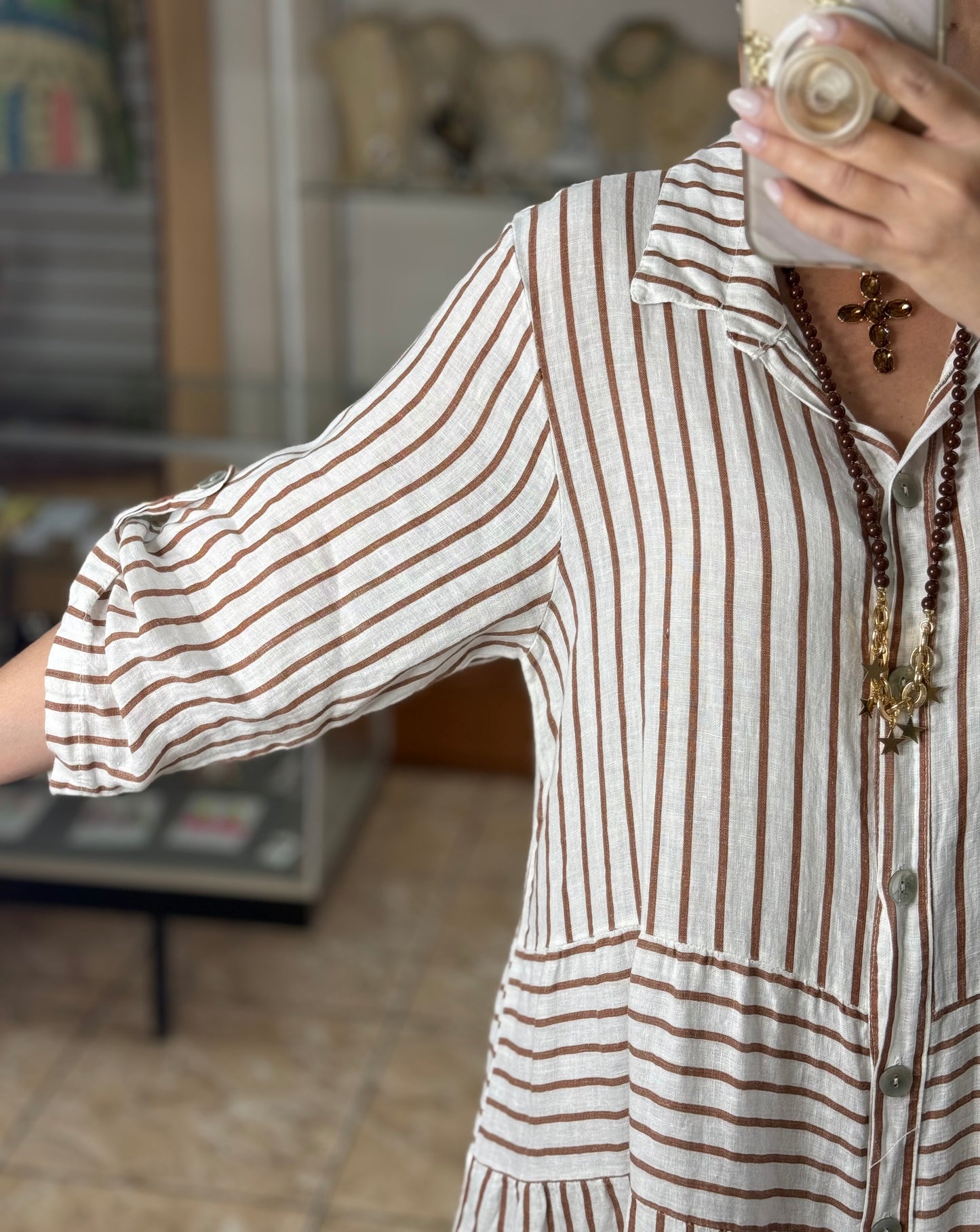 OS Linen Stripes Button Down Maxi Dress (NO RETURNS OR EXCHANGE)
