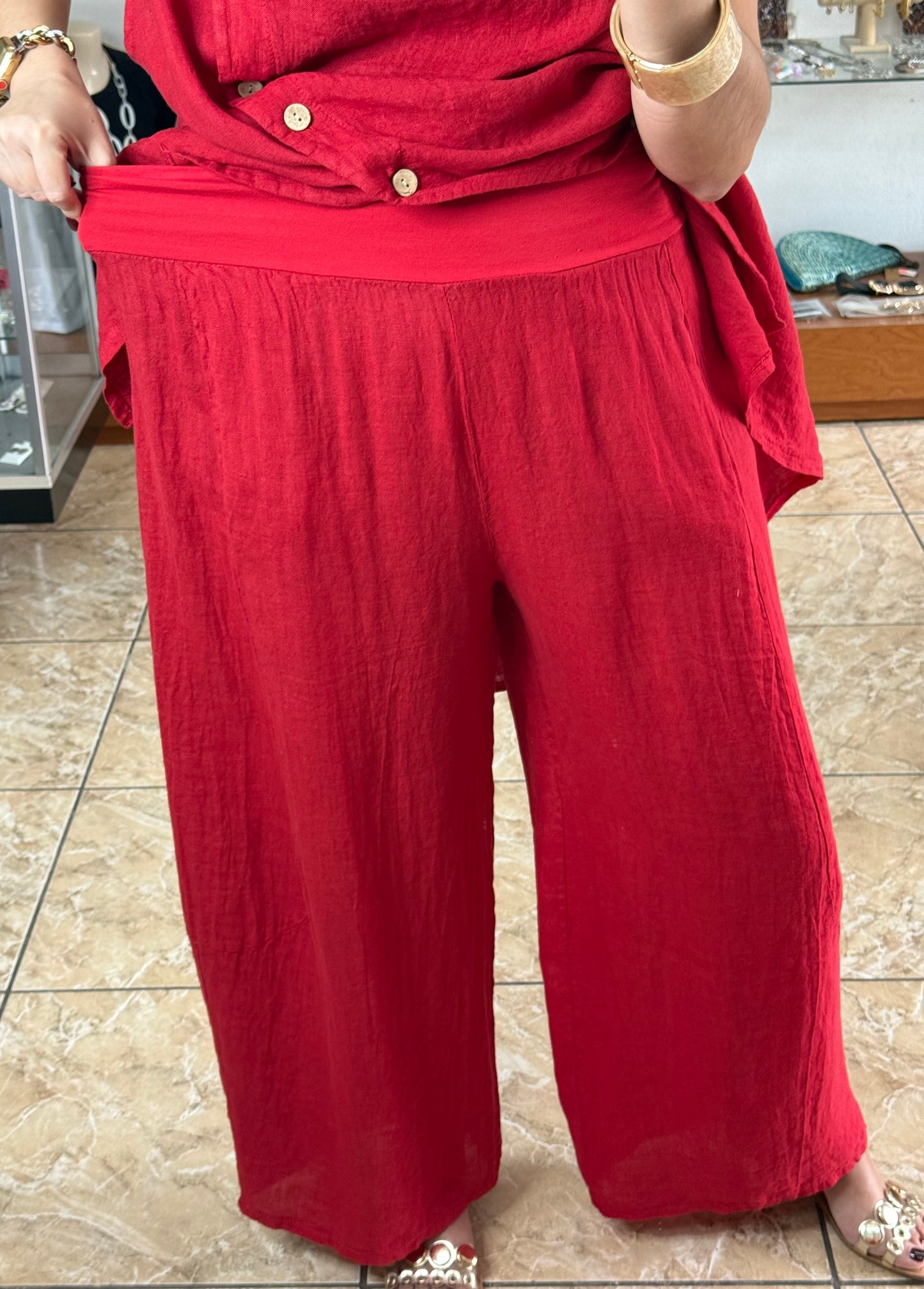 OS Linen Asymmetrical Top & Barrel Pant Set (NO RETURNS OR EXCHANGE)