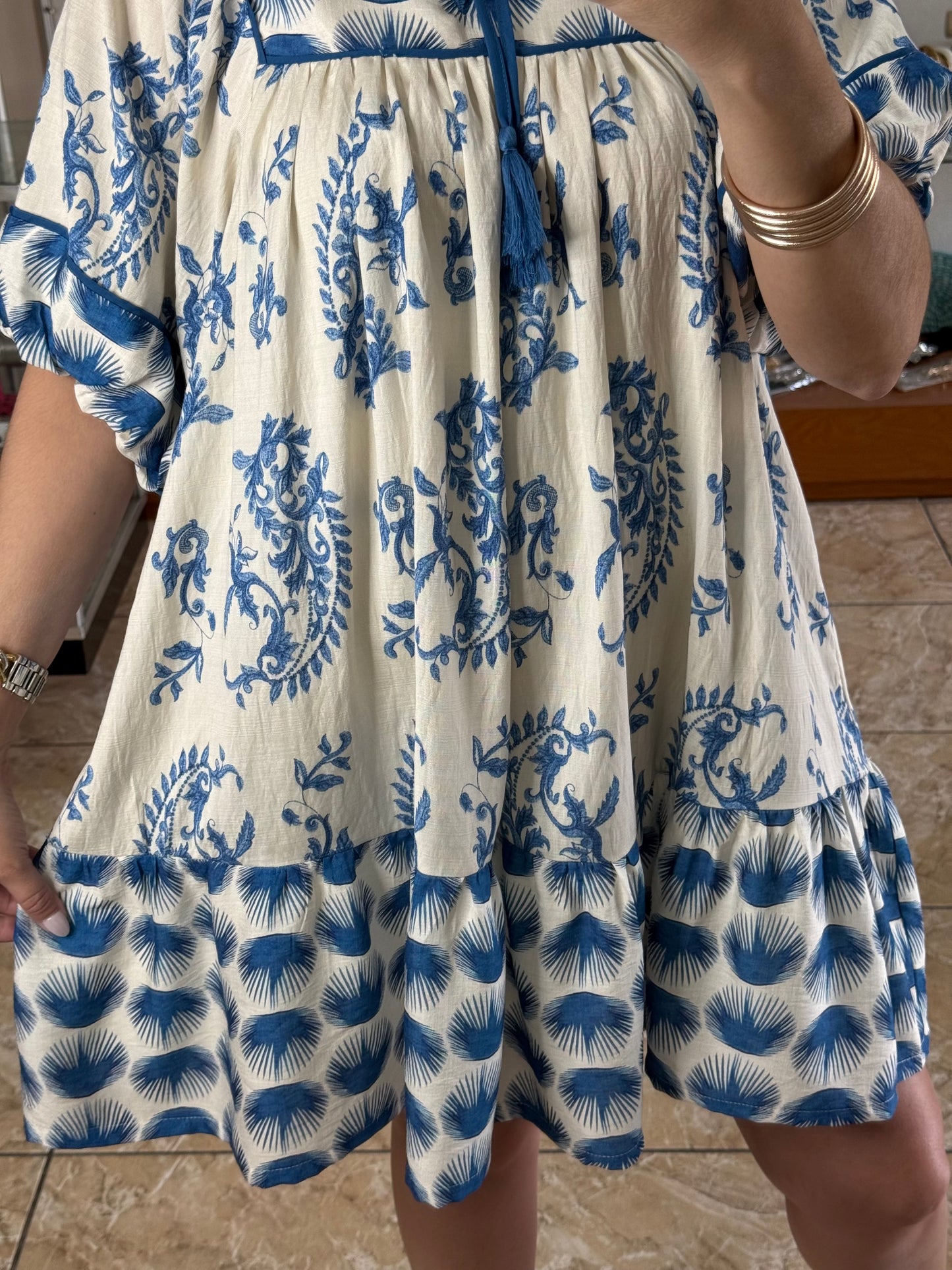 Blue Mix Abstract Print Mini Dress