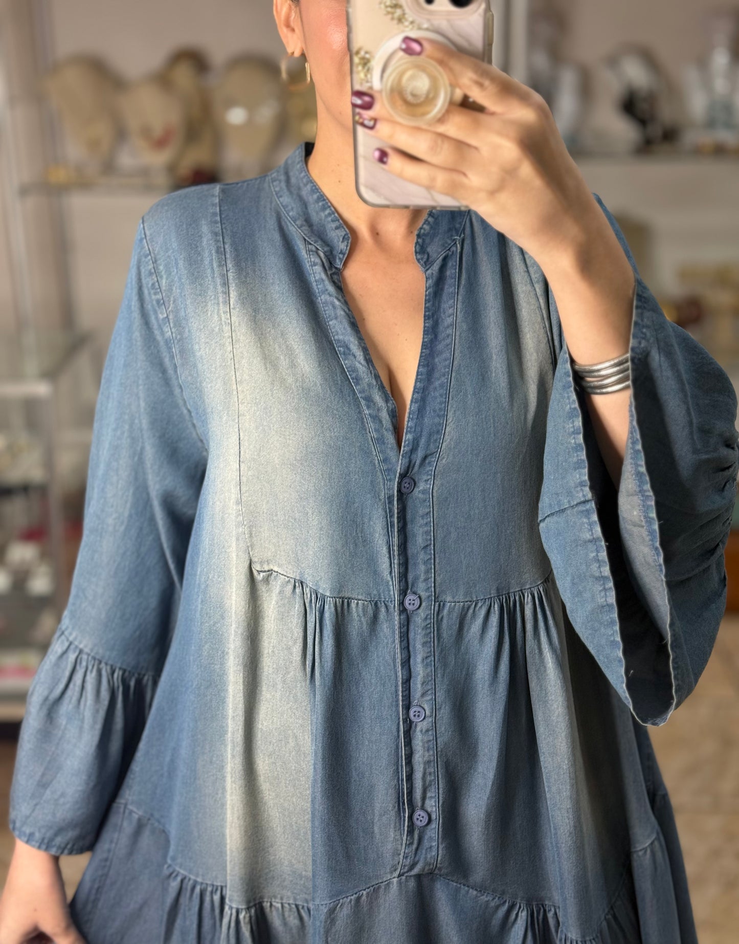 Washed Indigo Tiered Tunic Dress (FINAL SALE)