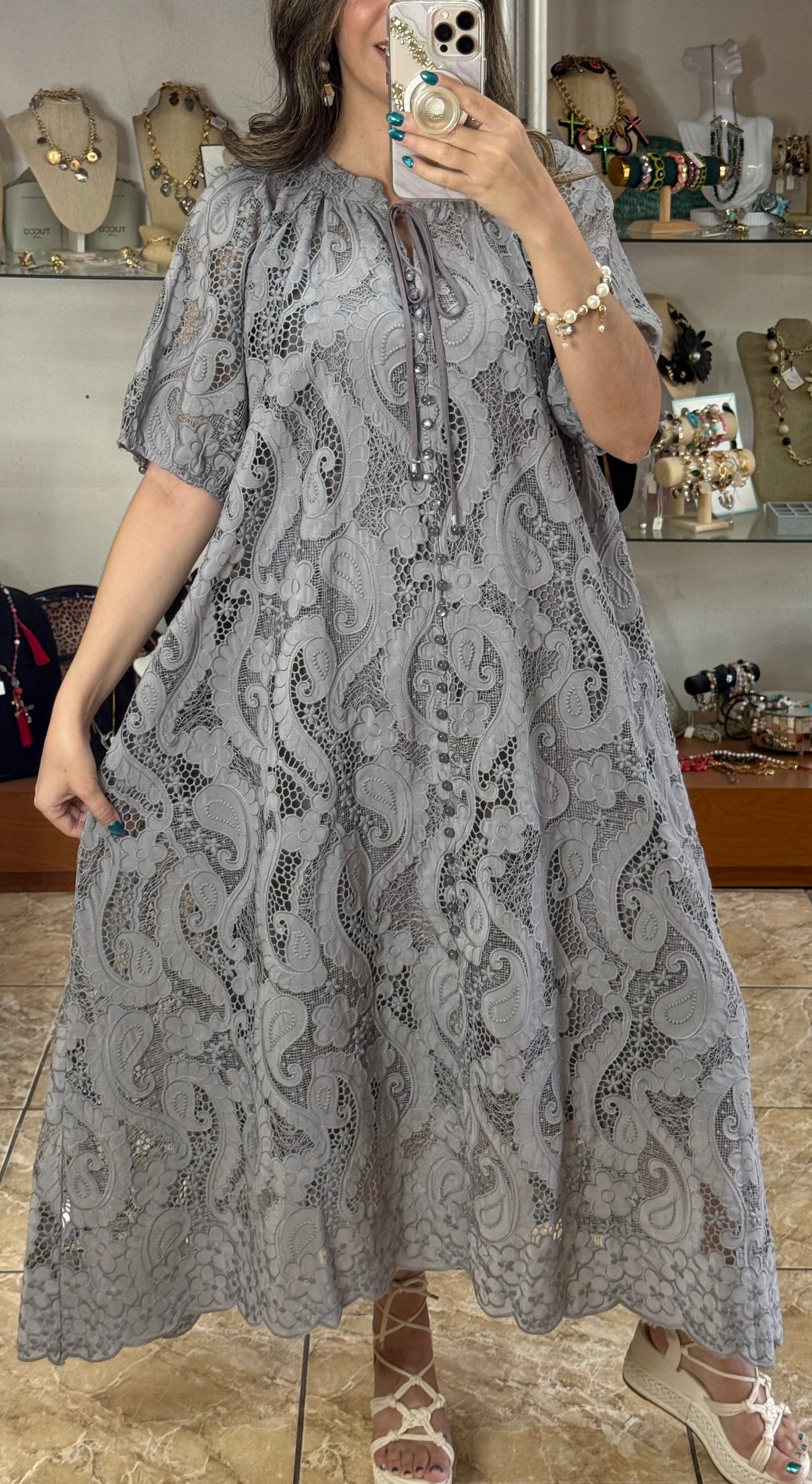 Paisley Embroidered Maxi OS Dress (FINAL SALE)
