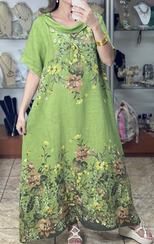 Charlotte OS Linen Floral Maxi Dress