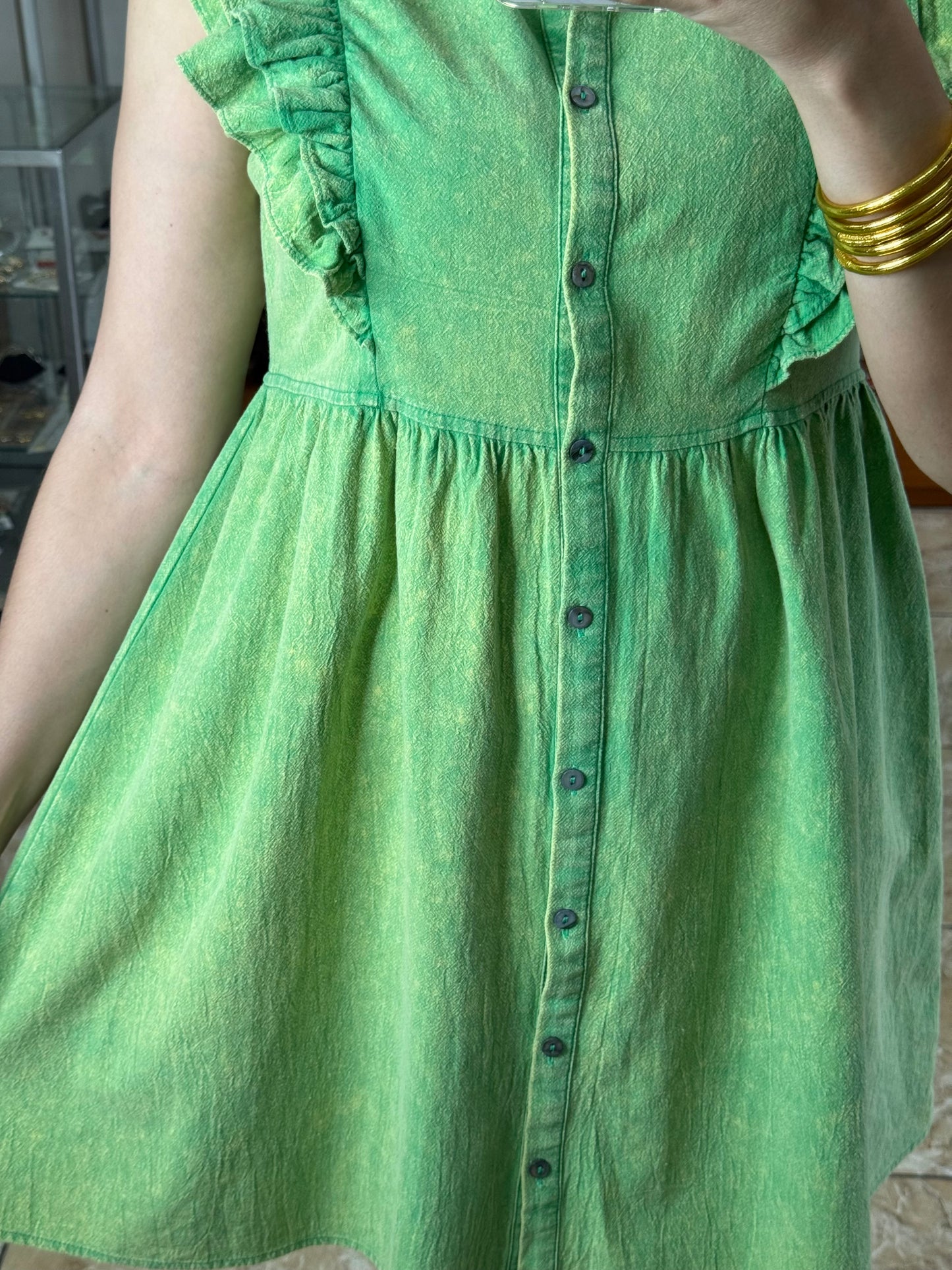 Green Ruffled Button Down Dress