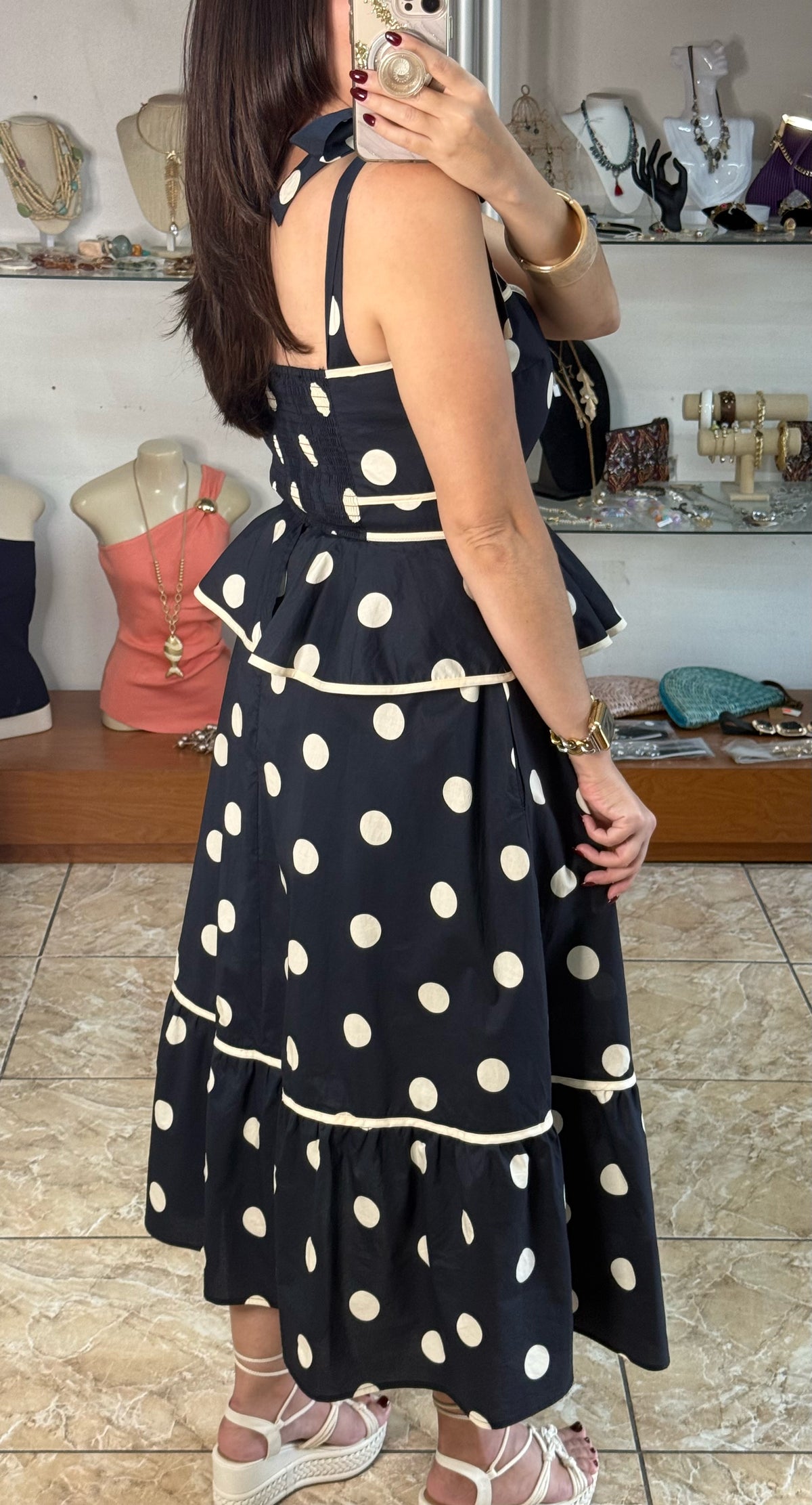 Polka Dot Peplum Midi Dress