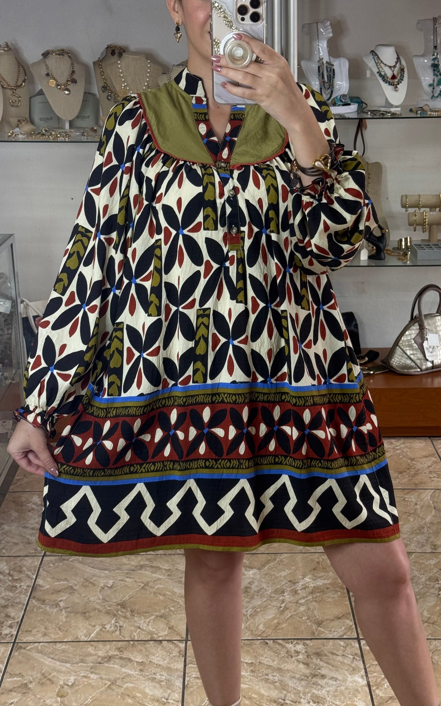 Geometric Print Tunic Dress