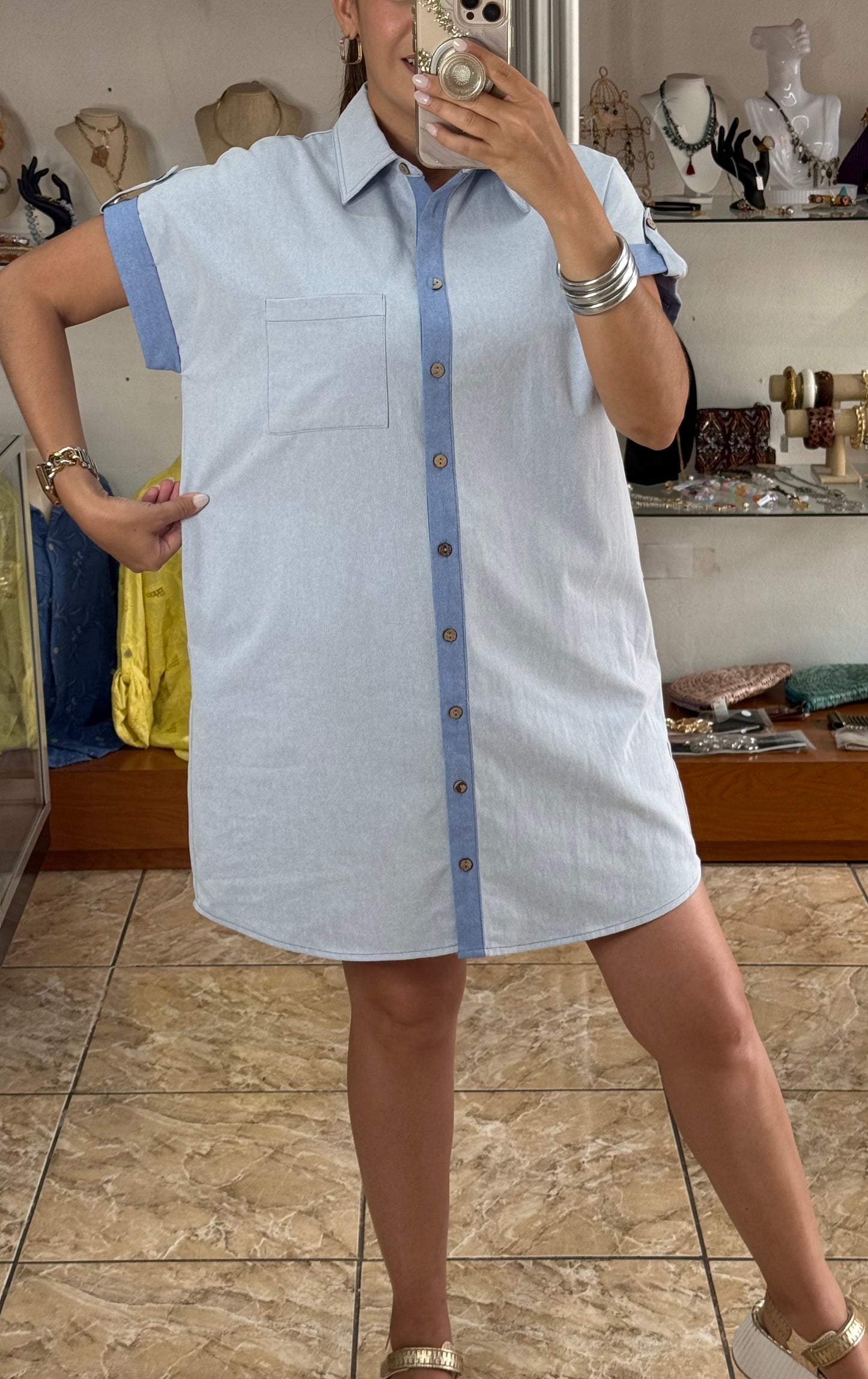 Light Blue Button Down Denim Dress
