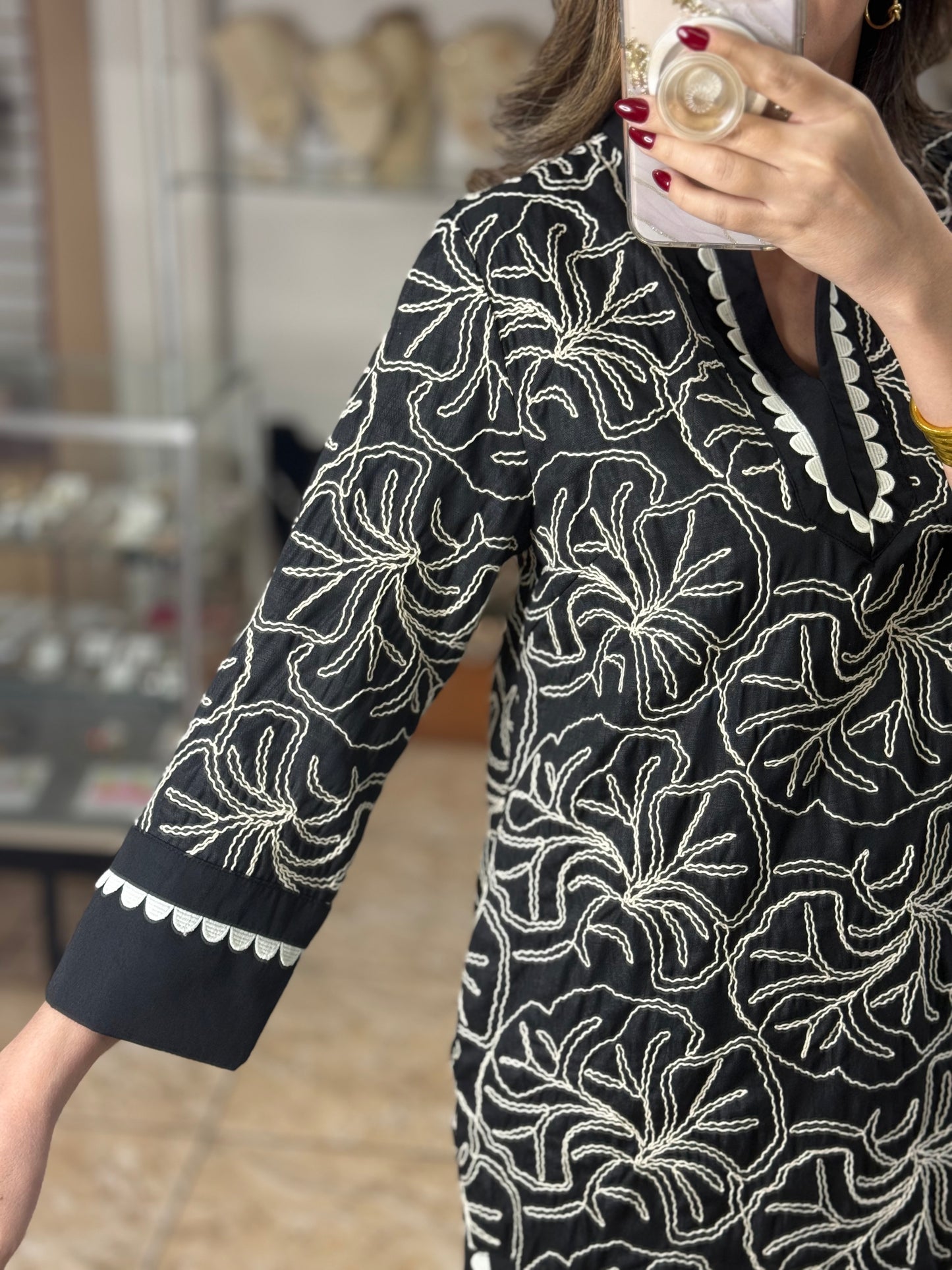 Black Embroidered Mini Dress