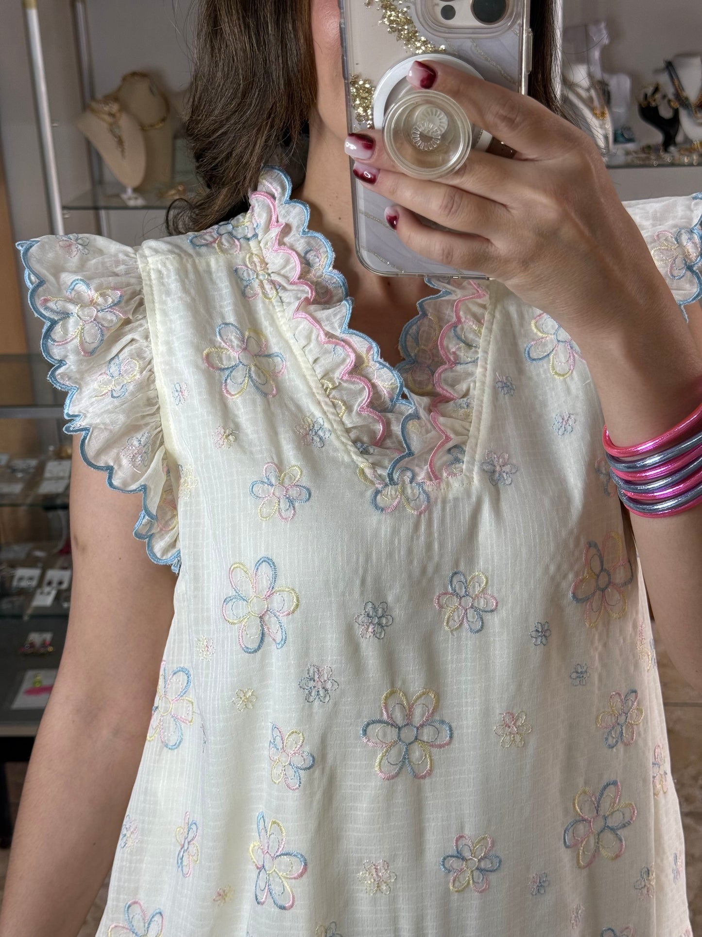 Pastel Floral Embroidered Mini Dress