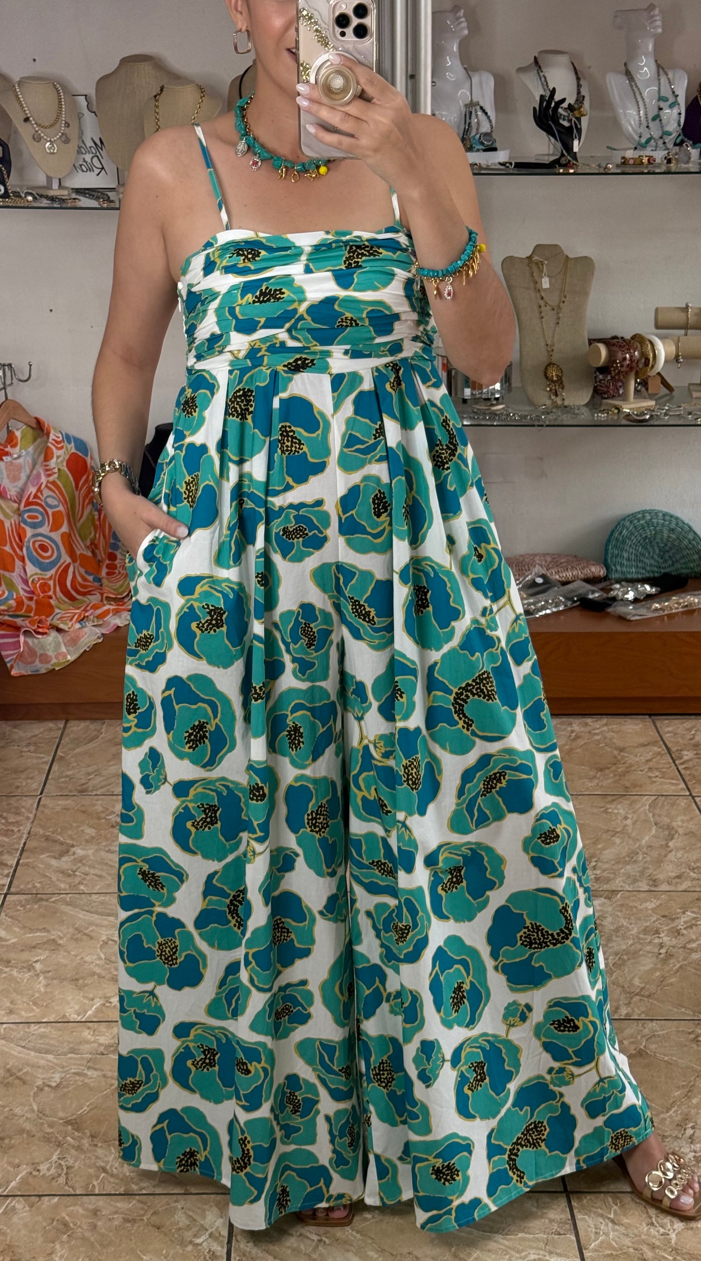 Green Flowers Jumpsuit