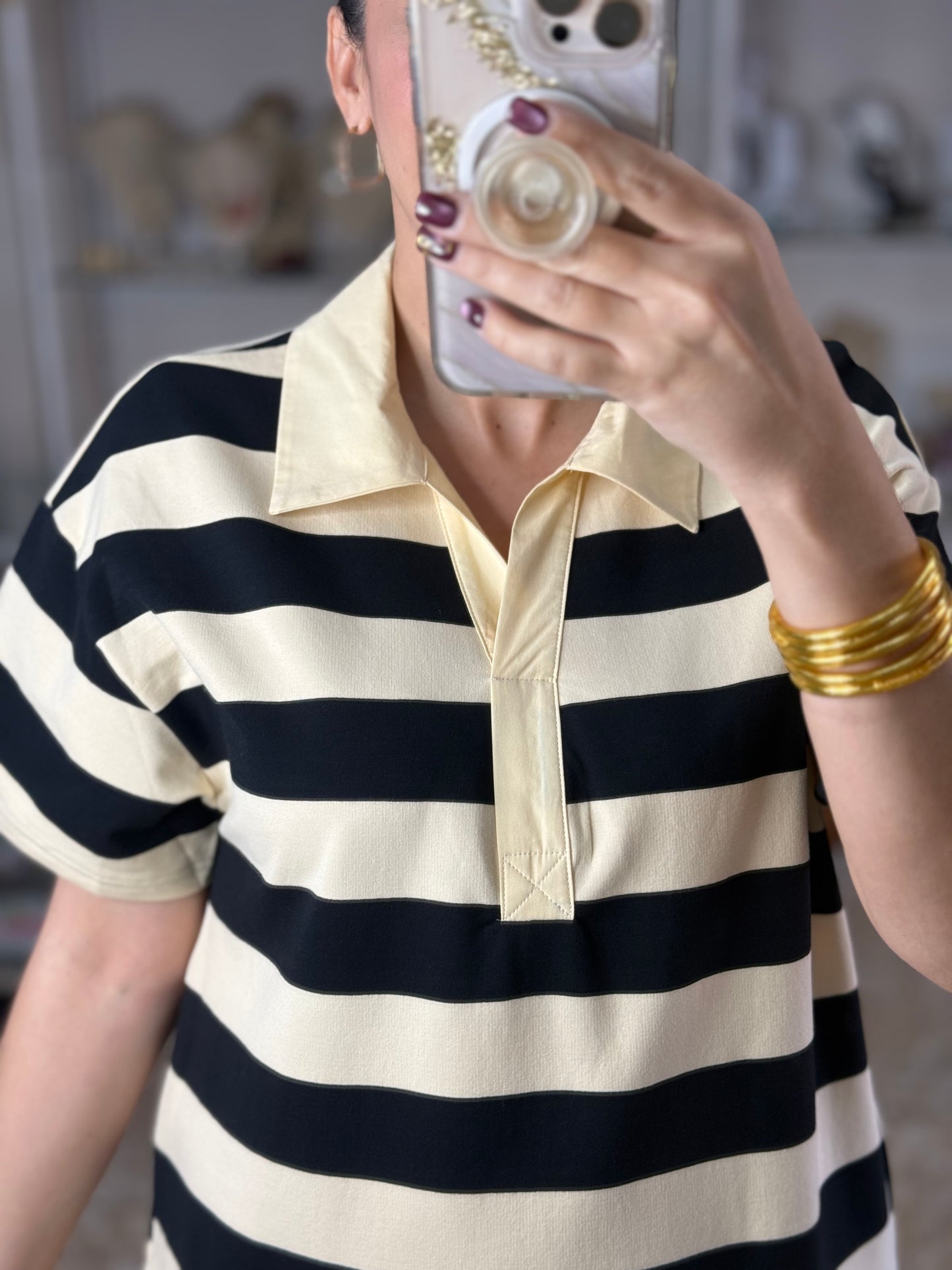 Striped Polo Pleated Mini Dress (Reg & Plus)