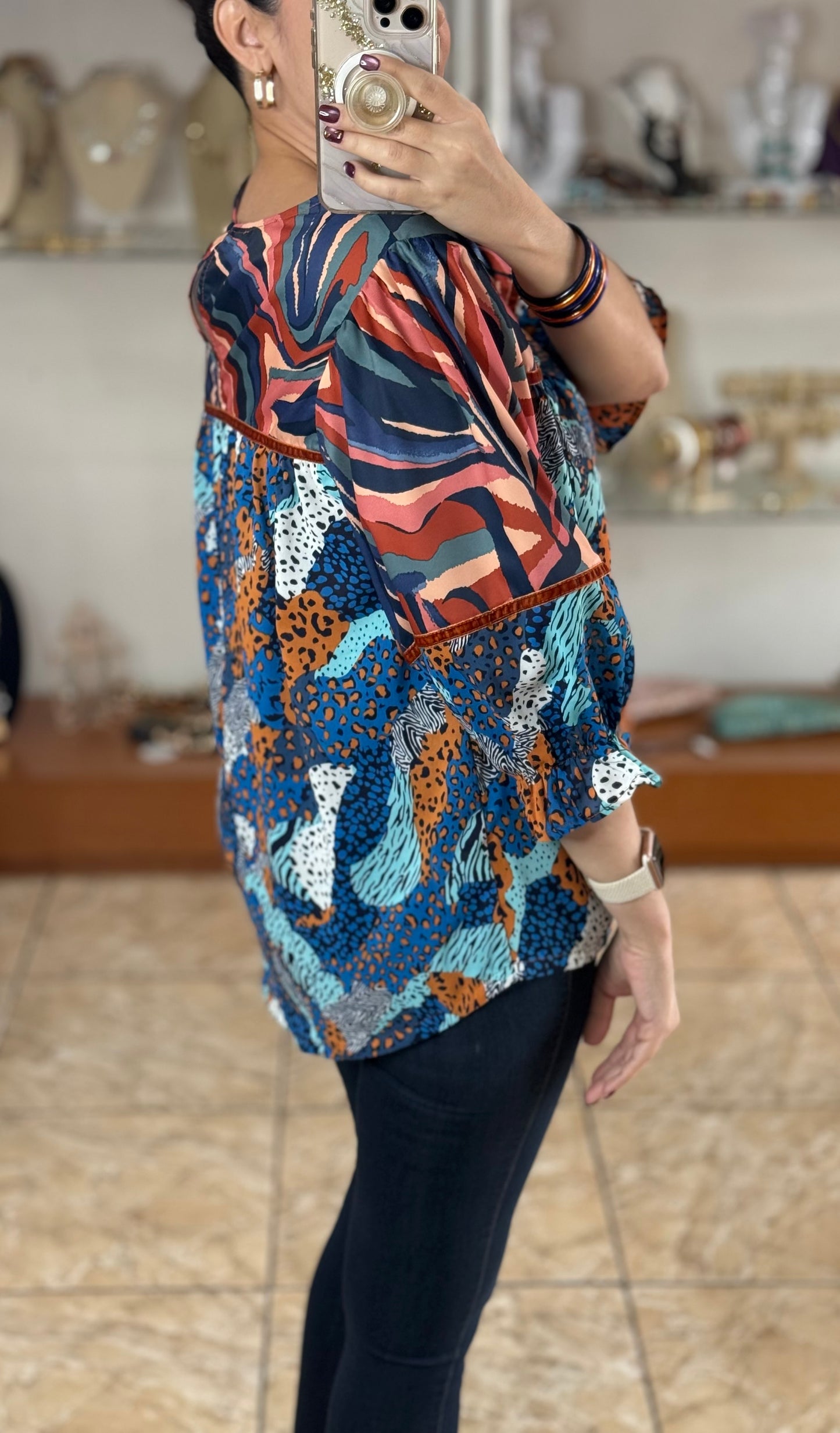 Leopard Blue Mix Top