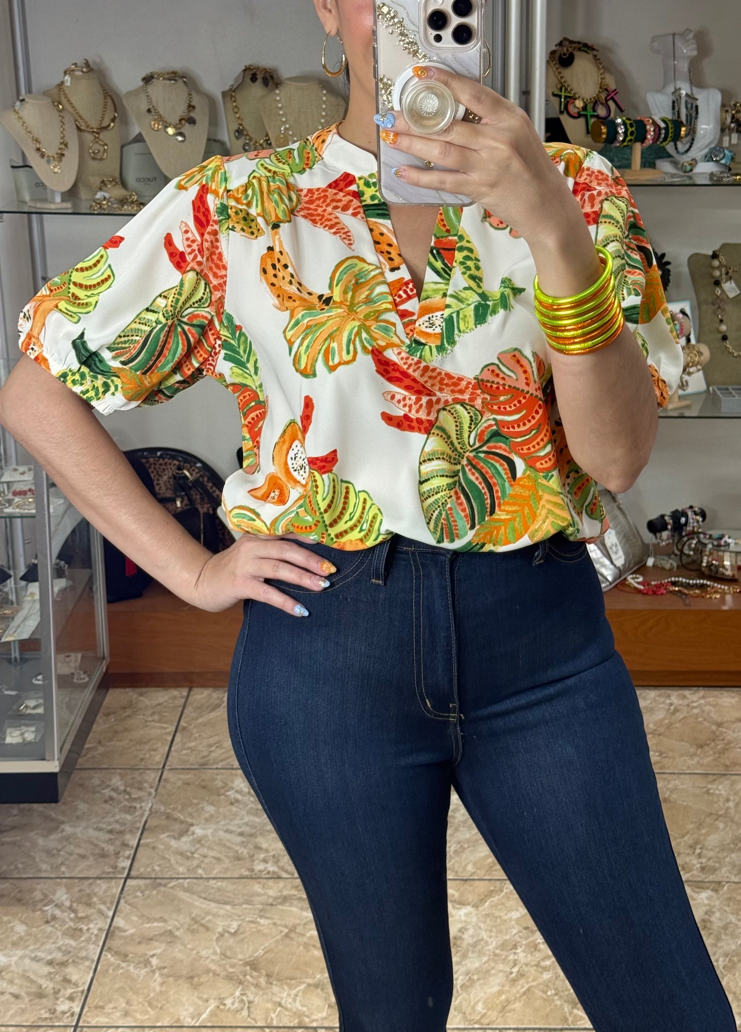 Tropical V-Neck Top (Regular and Plus)