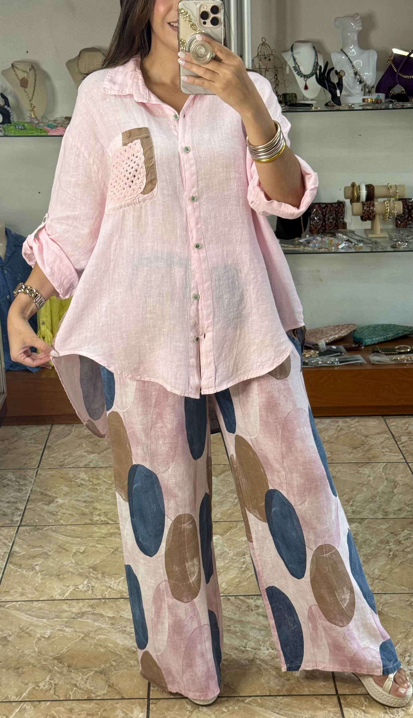 OS Low/High Linen Top & Pant Set (NO RETURNS OR EXCHANGE)