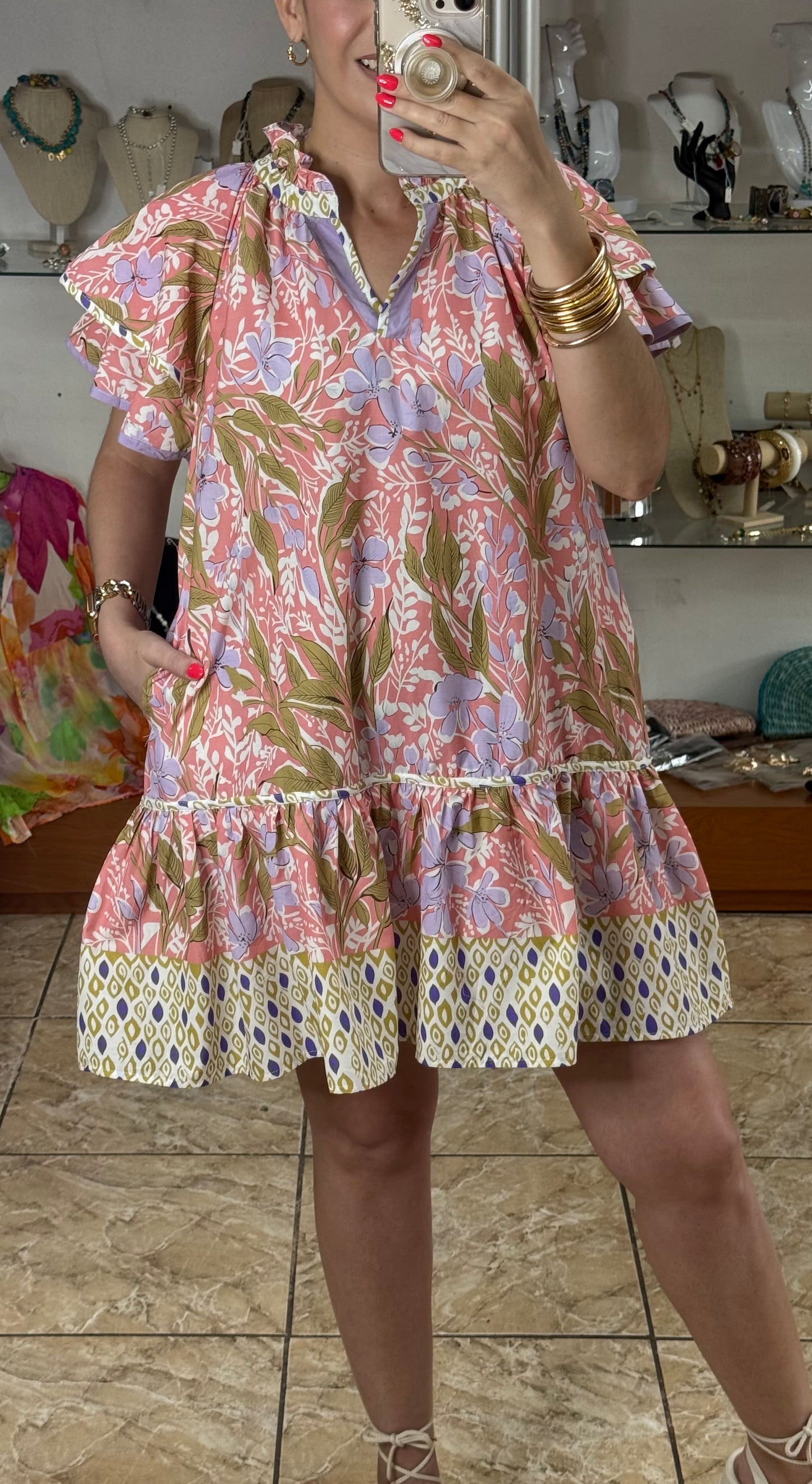 Coral Mix Floral Mini Dress