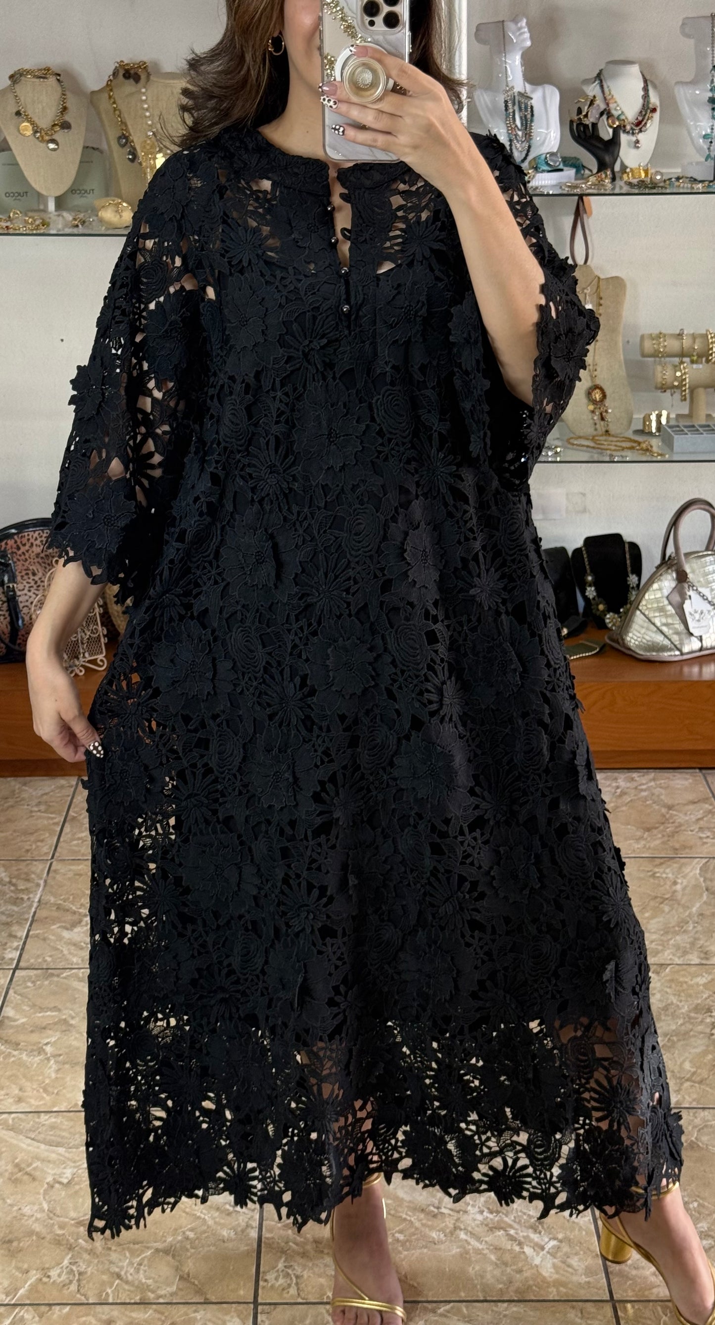 Floral Appliqué OS Maxi Dress (NO RETURNS OR EXCHANGE)