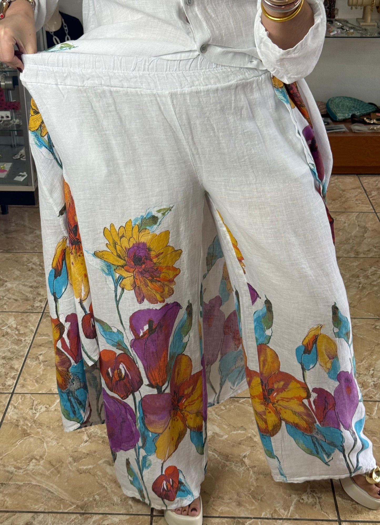 OS Shirt Dress & Pant Floral Linen Set (NO RETURNS OR EXCHANGE)