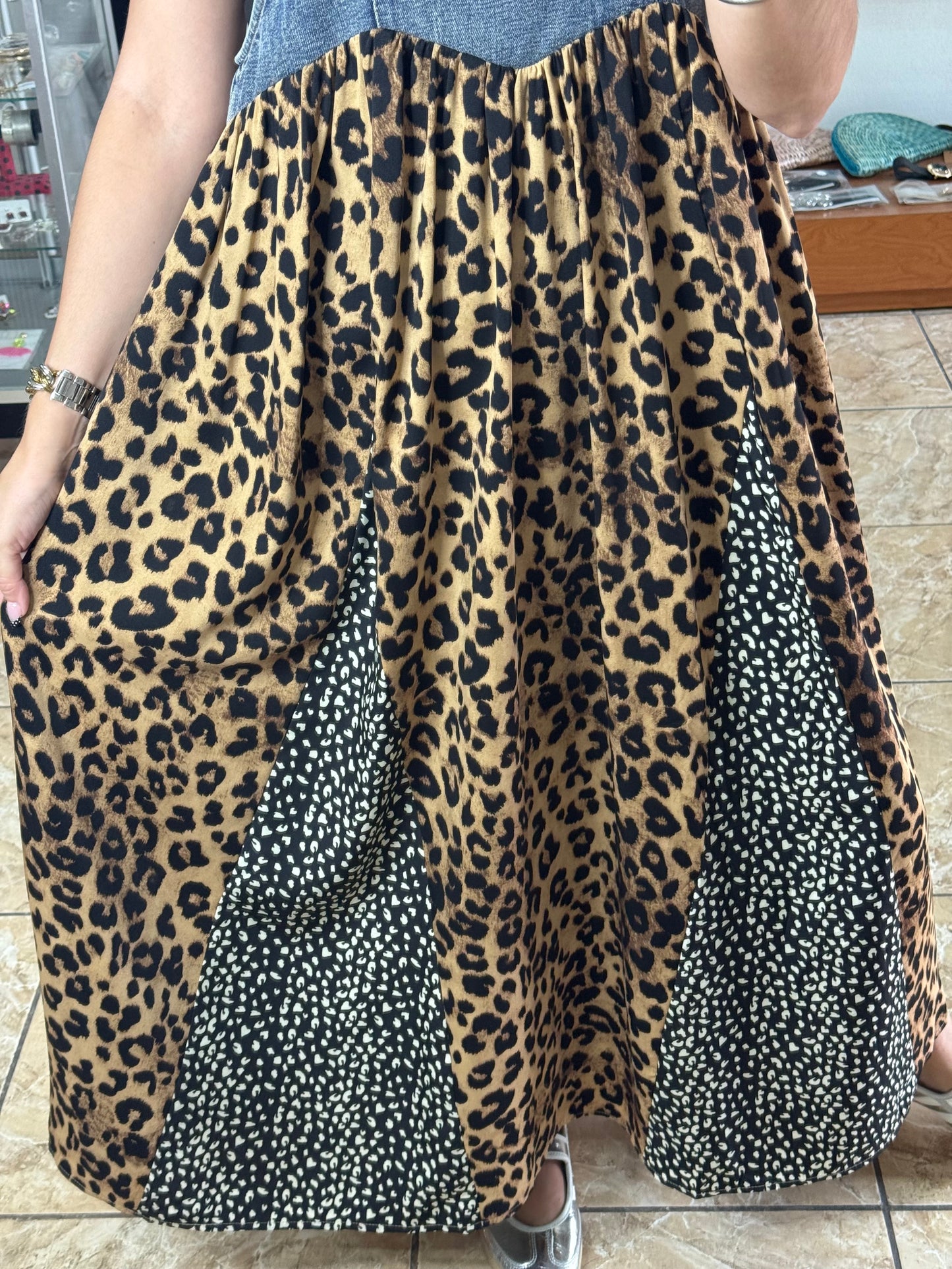 Denim Leopard Overall Dress (Top Sold Separately) Reg & Plus