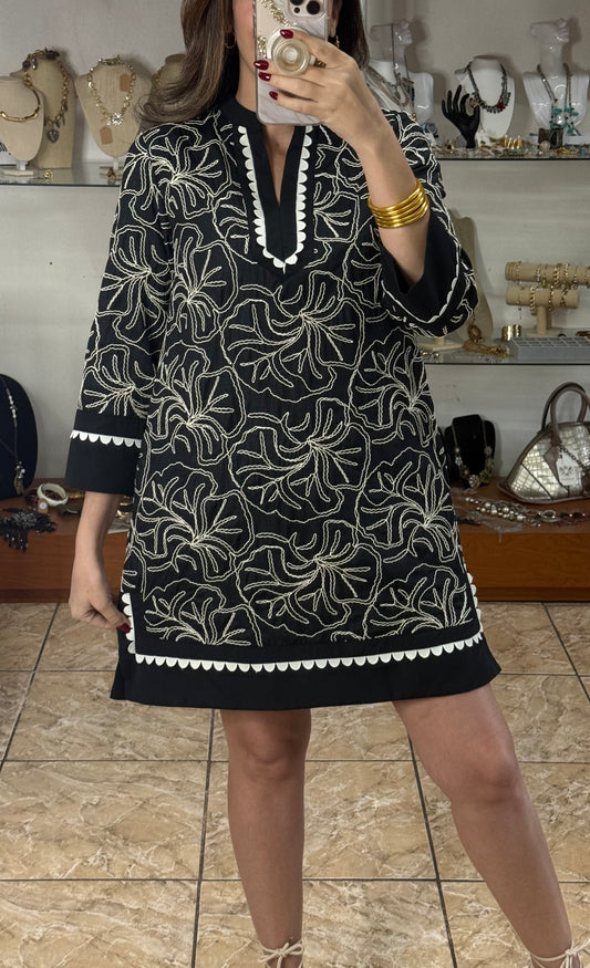 Black Embroidered Mini Dress