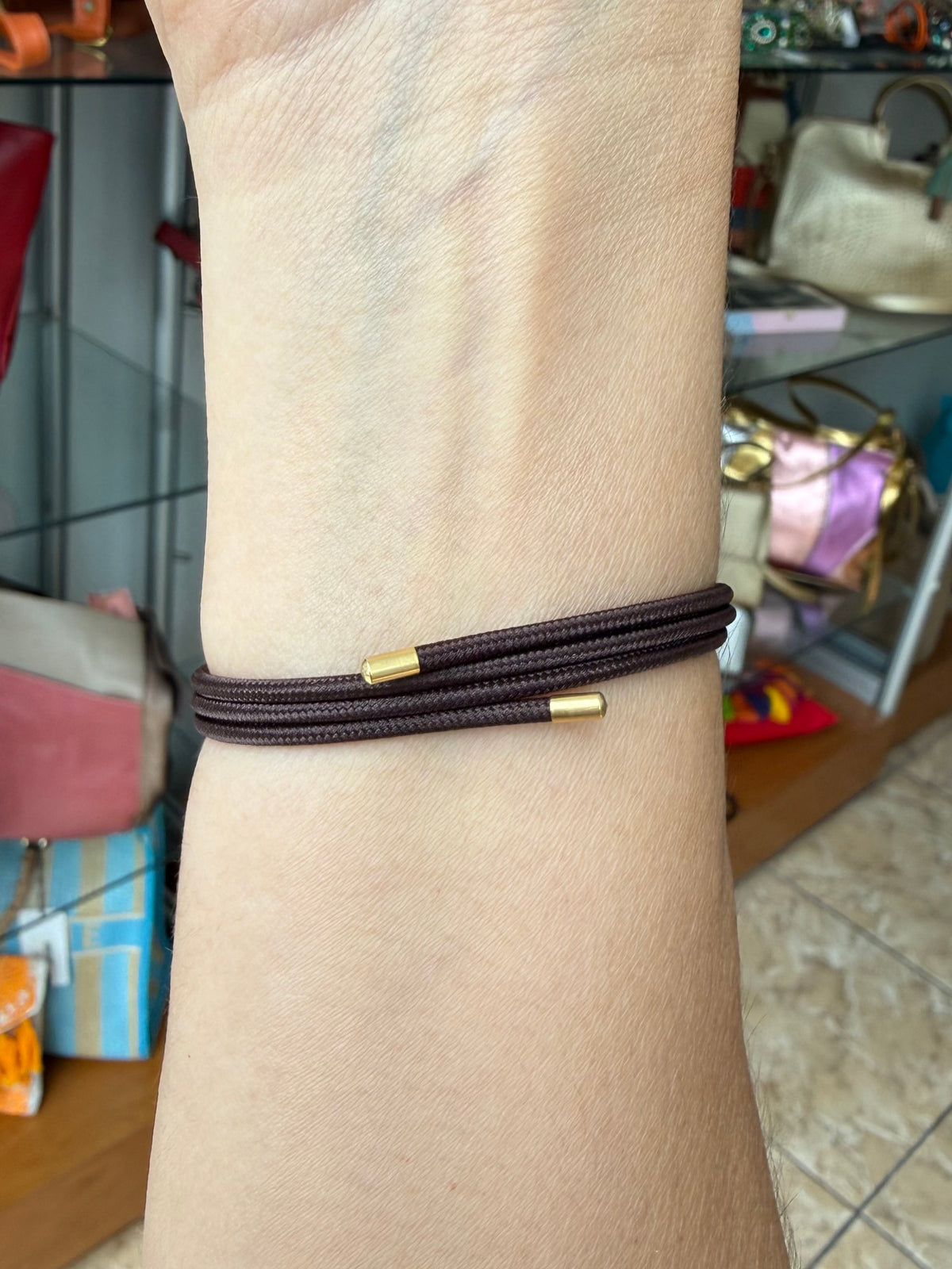 Brown Metallic Cord Necklace with Pendant (FINAL SALE)