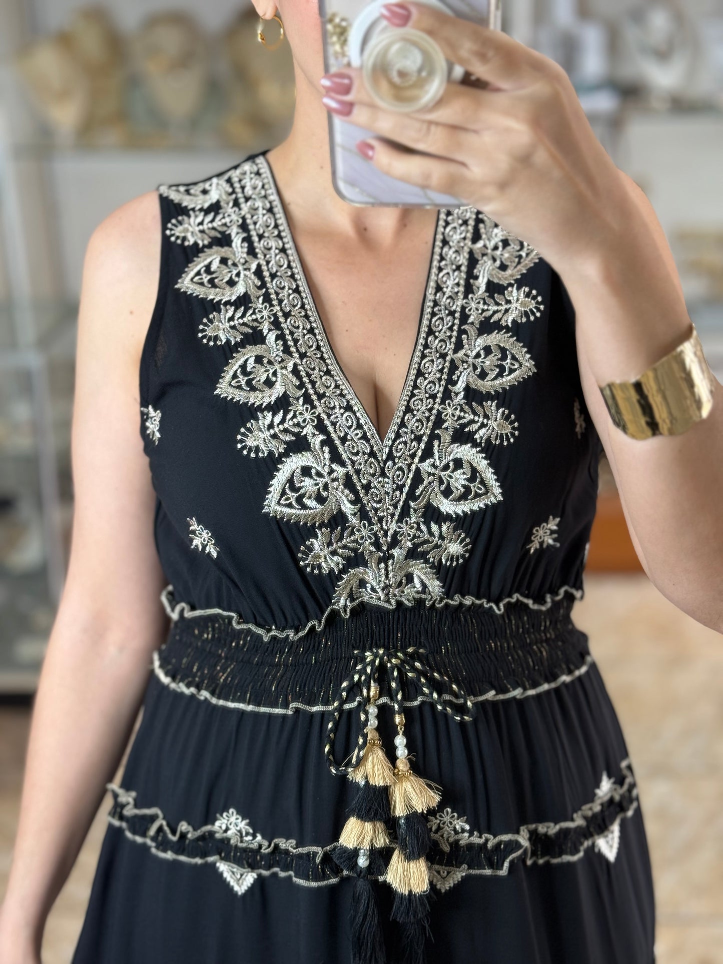 Black/Gold OS Maxi Boho Dress (FINAL SALE)