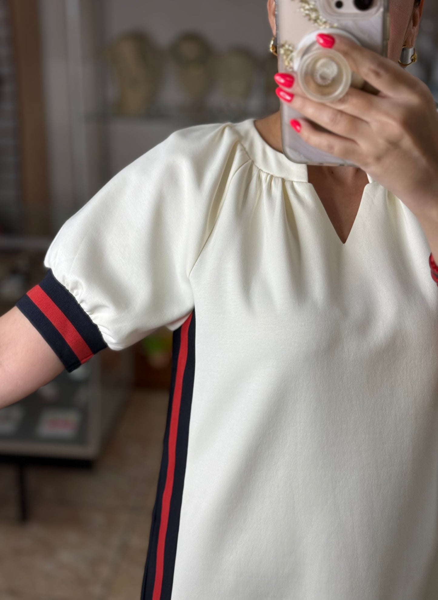 Varsity Trim Dress (Cream)