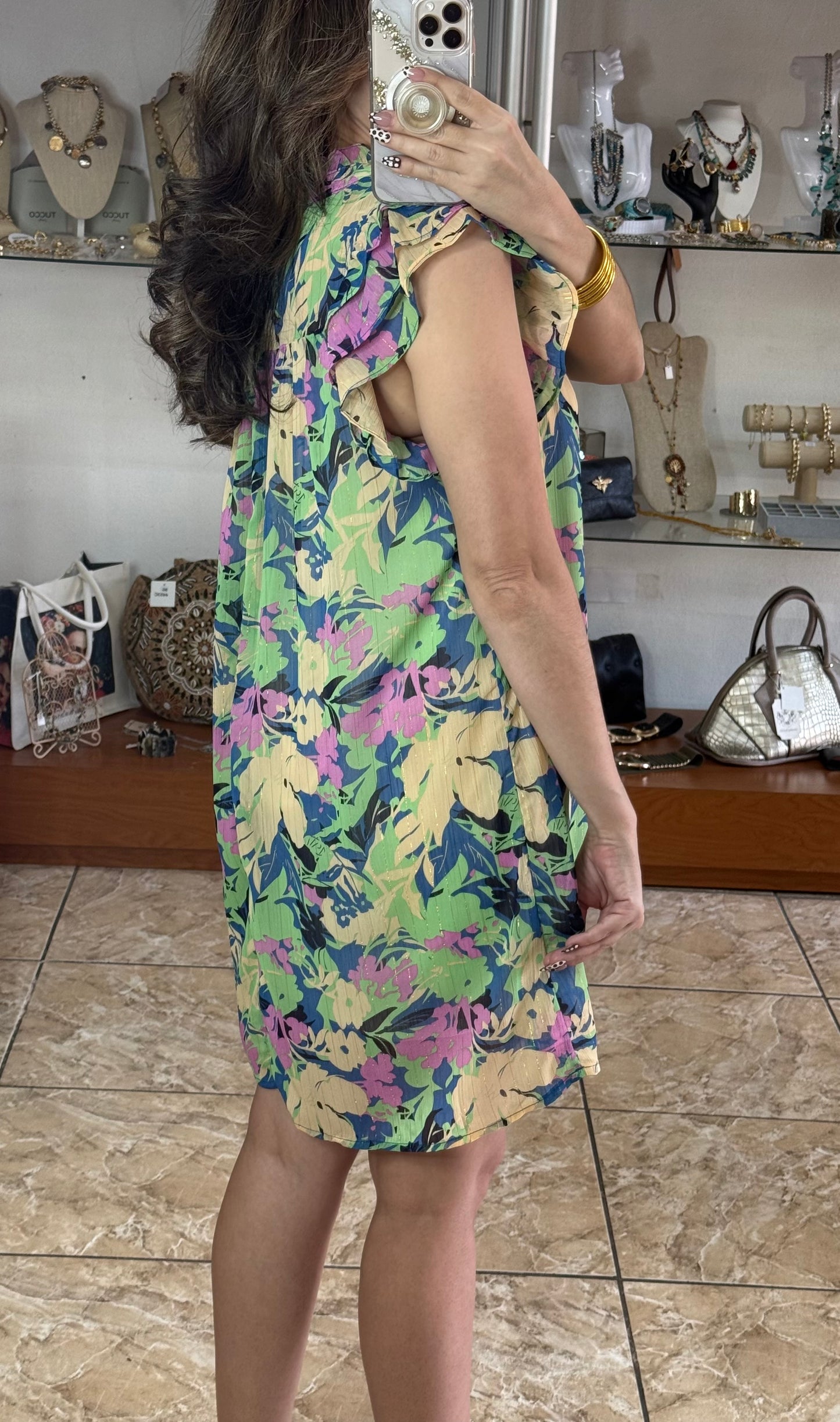 Blue Mix Floral Tiered Dress
